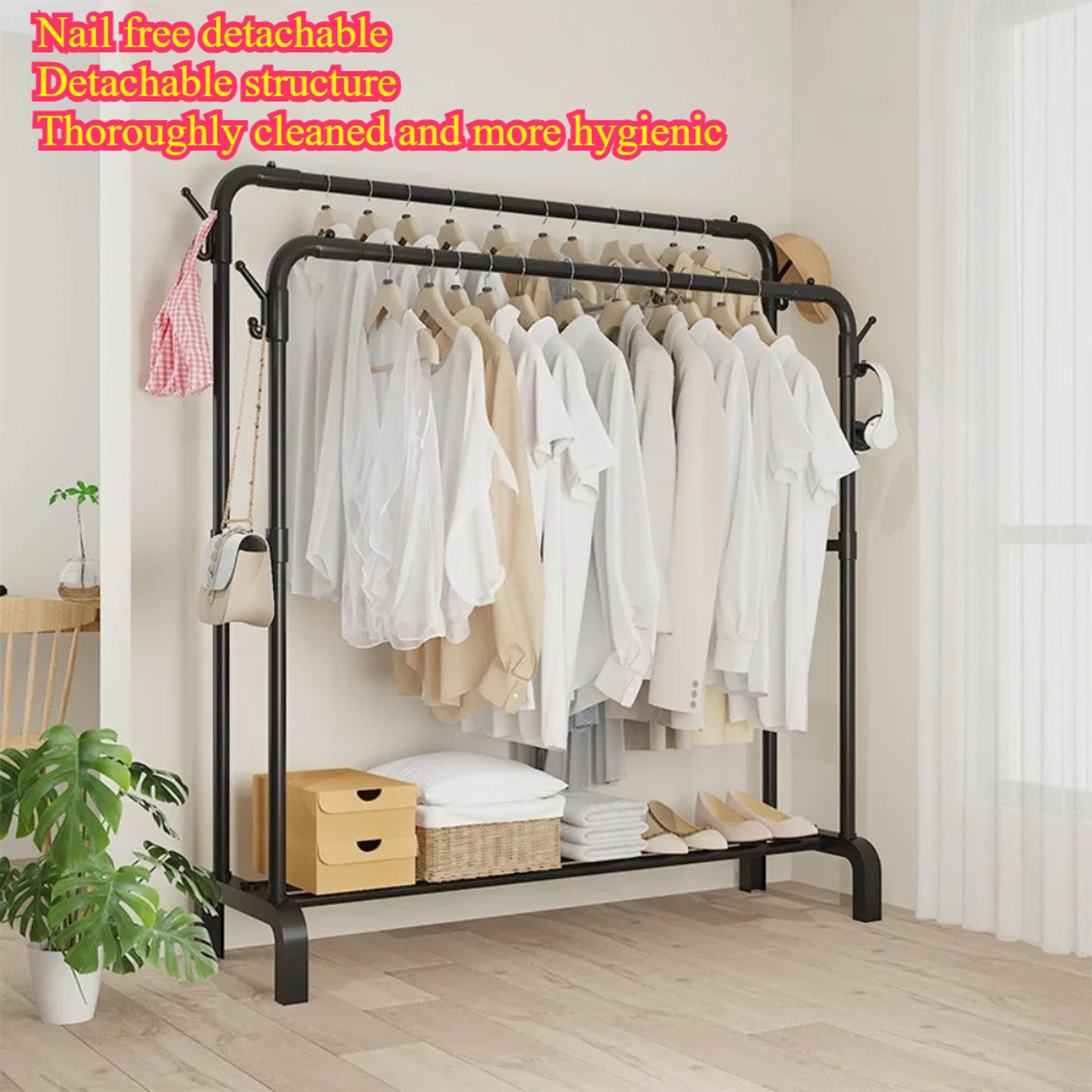 Floor Standing Metal Clothes Rack Detachable Storage Easy To Assemble Convenient Clothes Rack 1