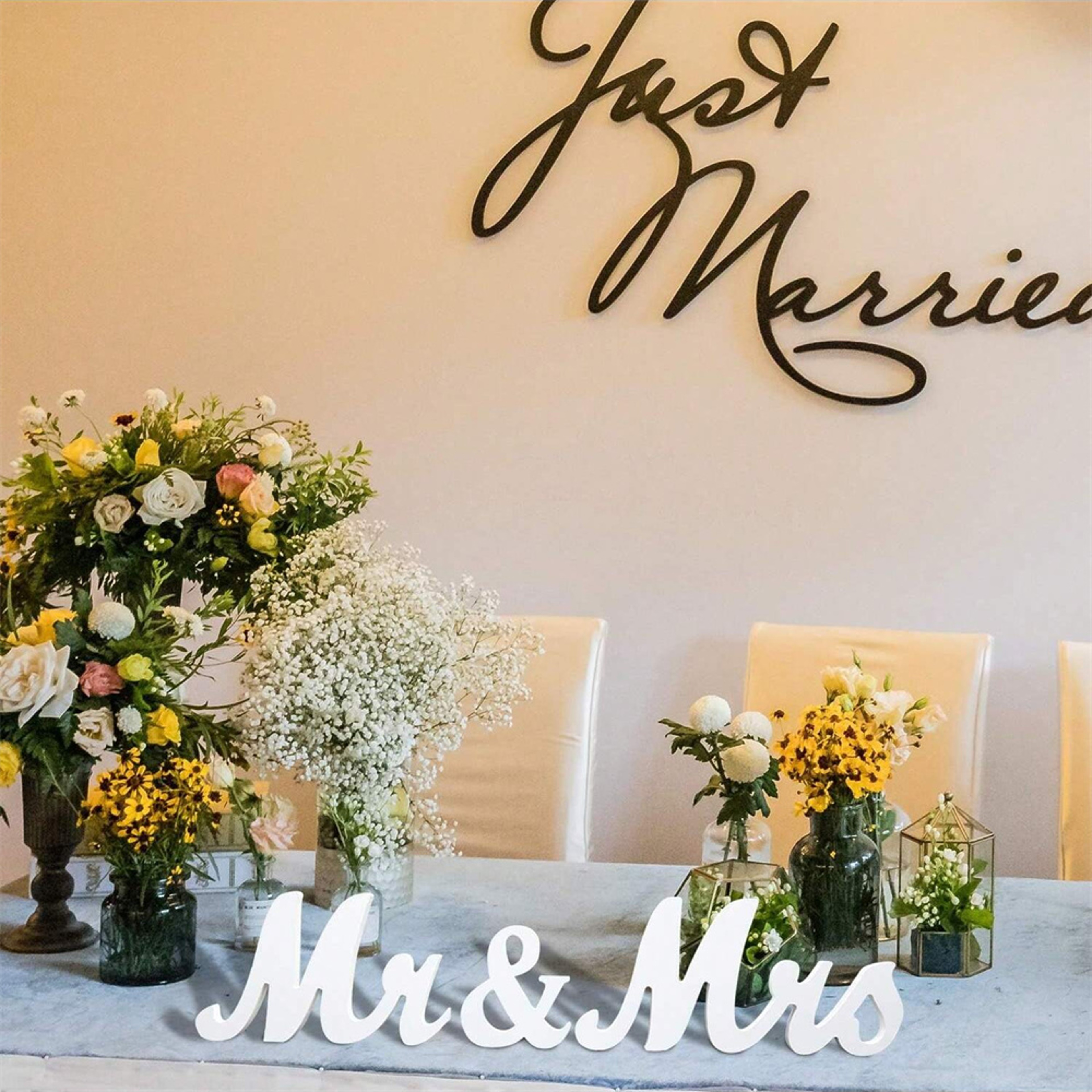 Wooden Mr and Mrs Sign Wedding Ceremony Check-In Desk Dining Table Home Hotel Decoration – view 3