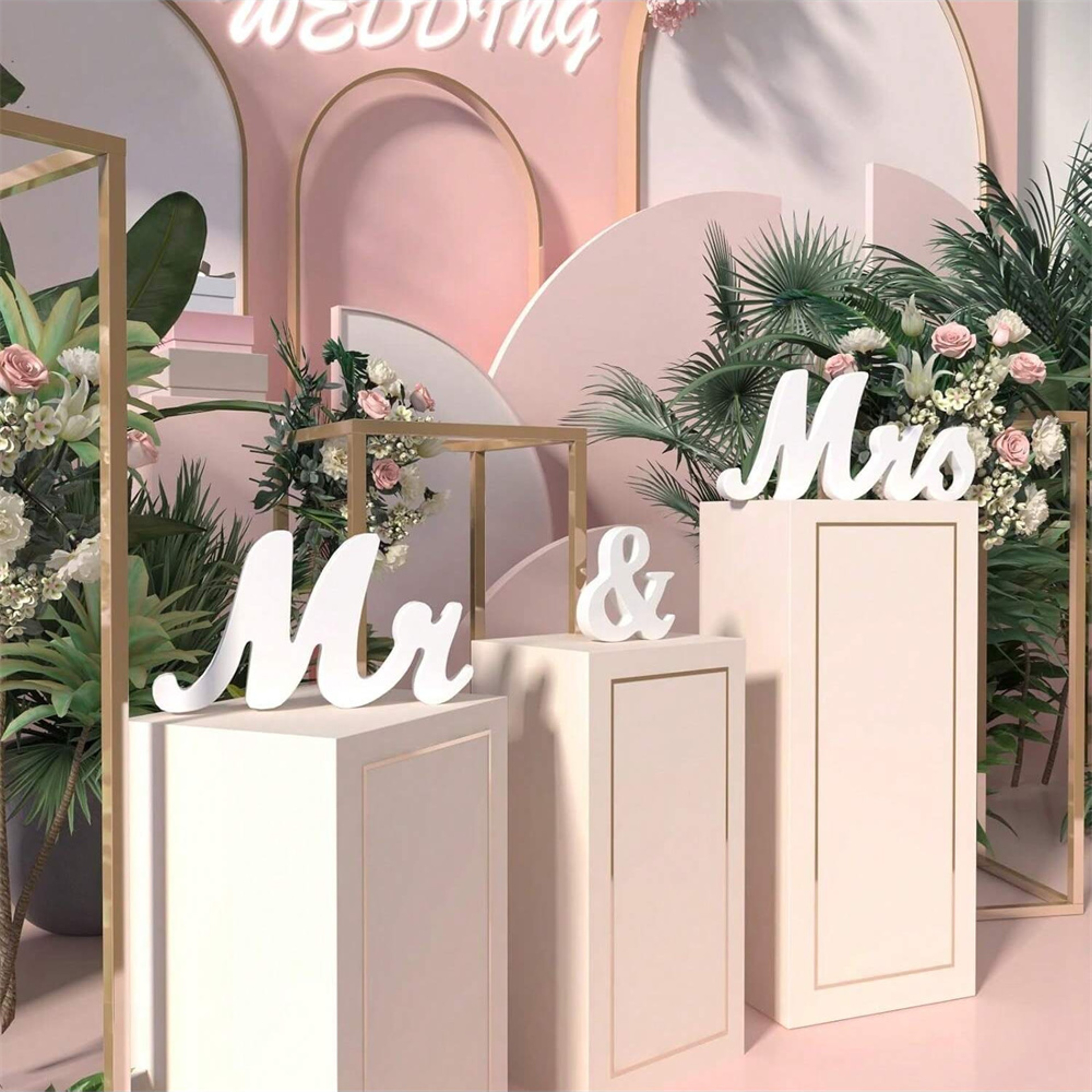 Wooden Mr and Mrs Sign Wedding Ceremony Check-In Desk Dining Table Home Hotel Decoration – view 5