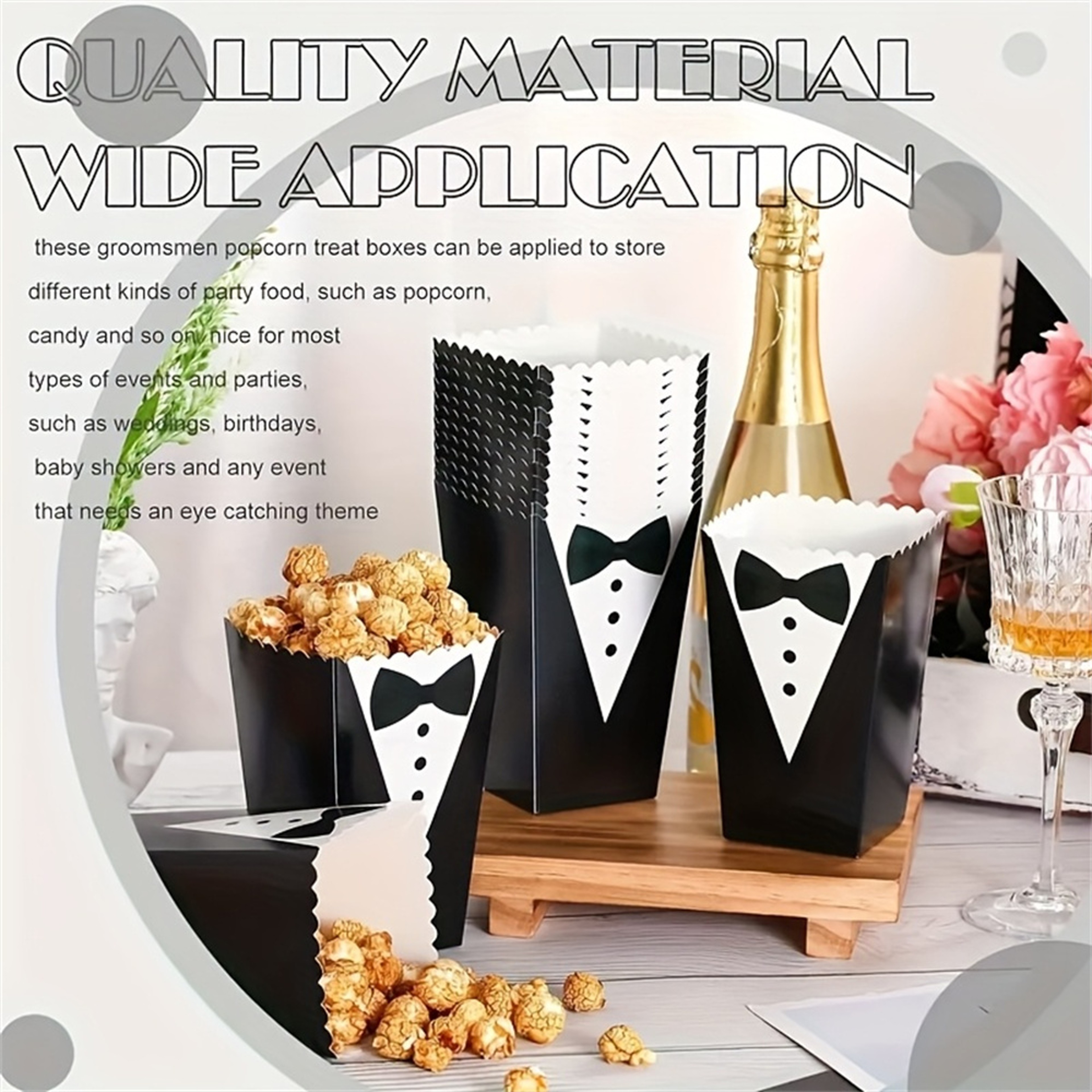 Black Tie Pattern Popcorn Box Tuxedo Design for Wedding and Party Decor – view 4