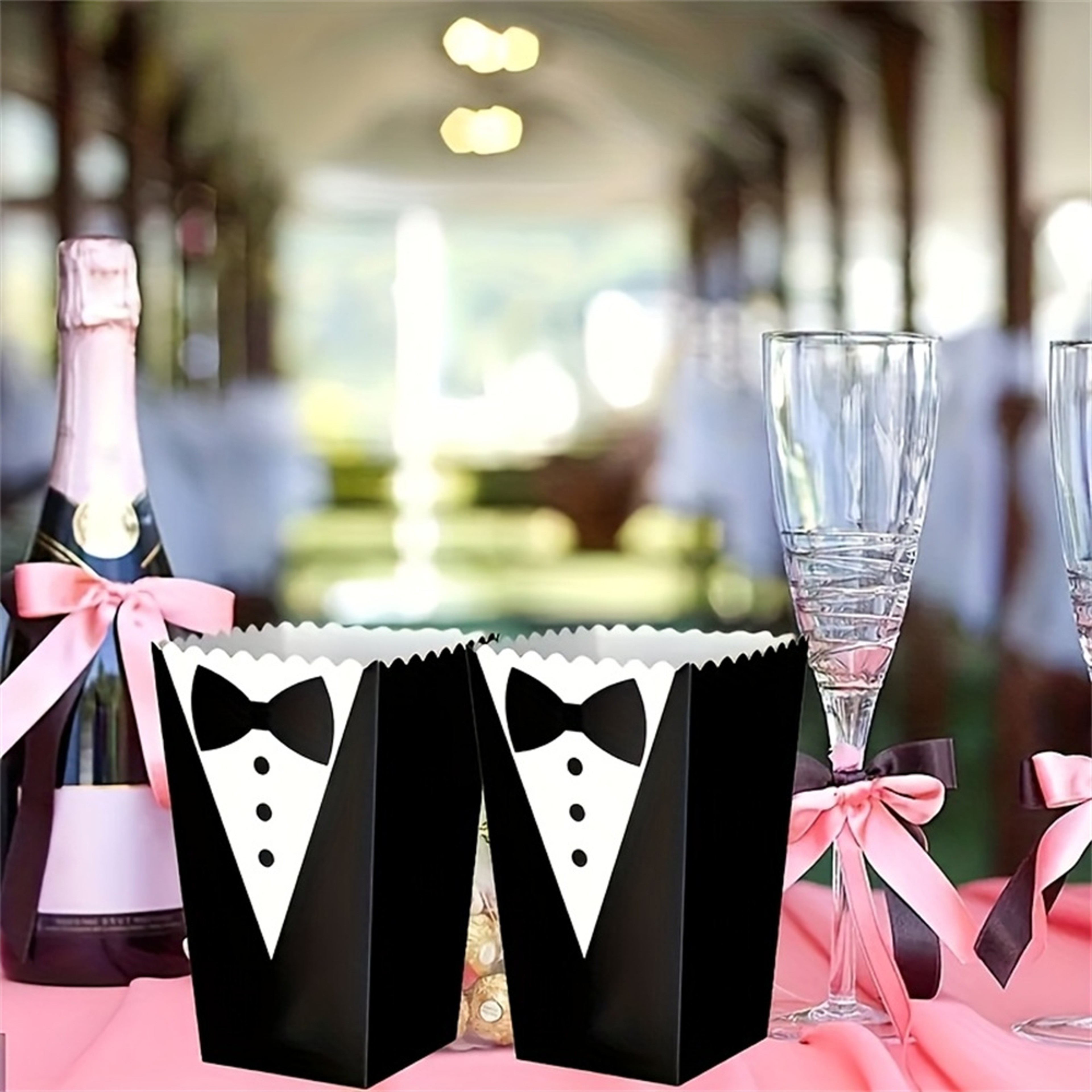 Black Tie Pattern Popcorn Box Tuxedo Design for Wedding and Party Decor – view 6
