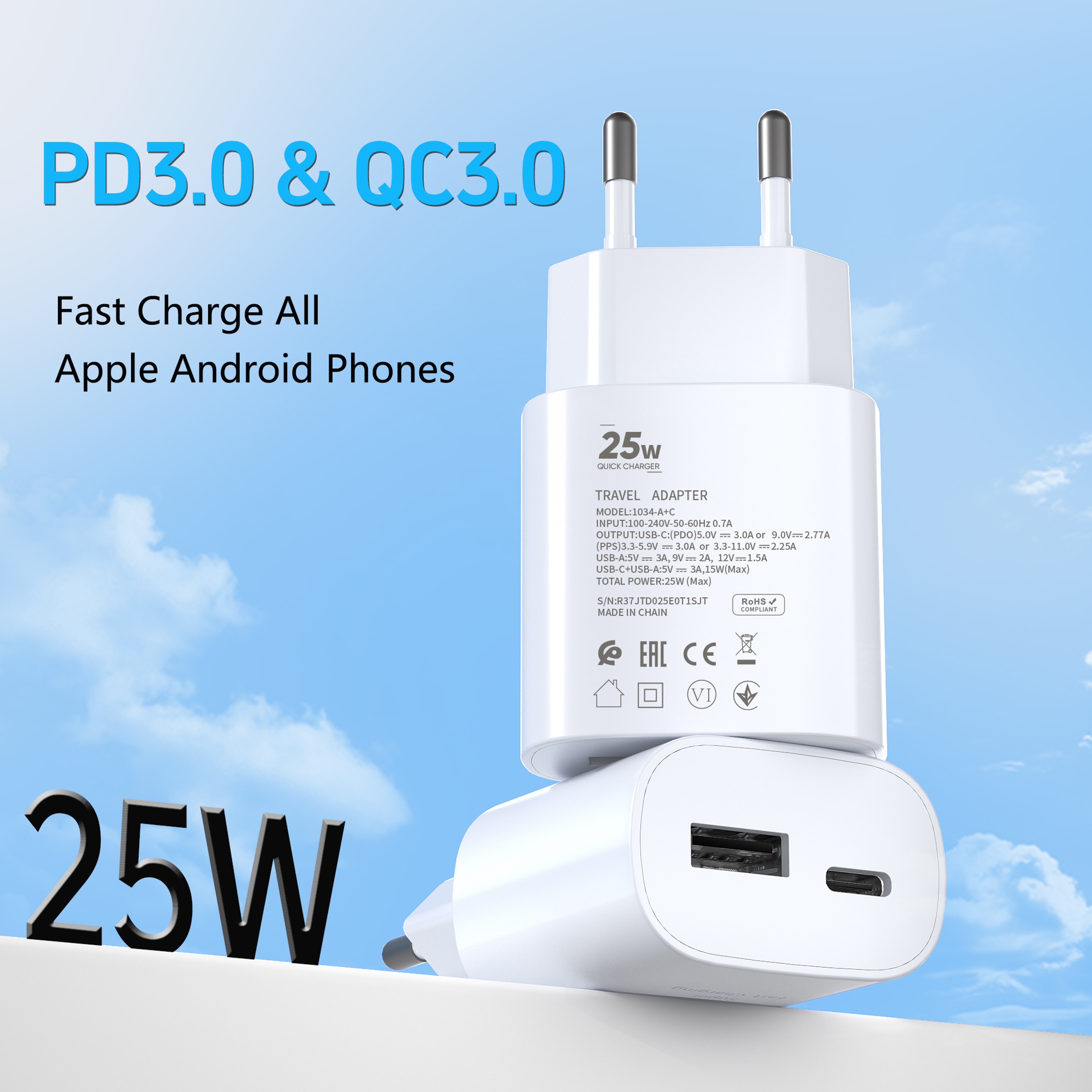 Fast Charger Adapter Dual Port USB C USB A Wall Charger For Rapid Charging 1