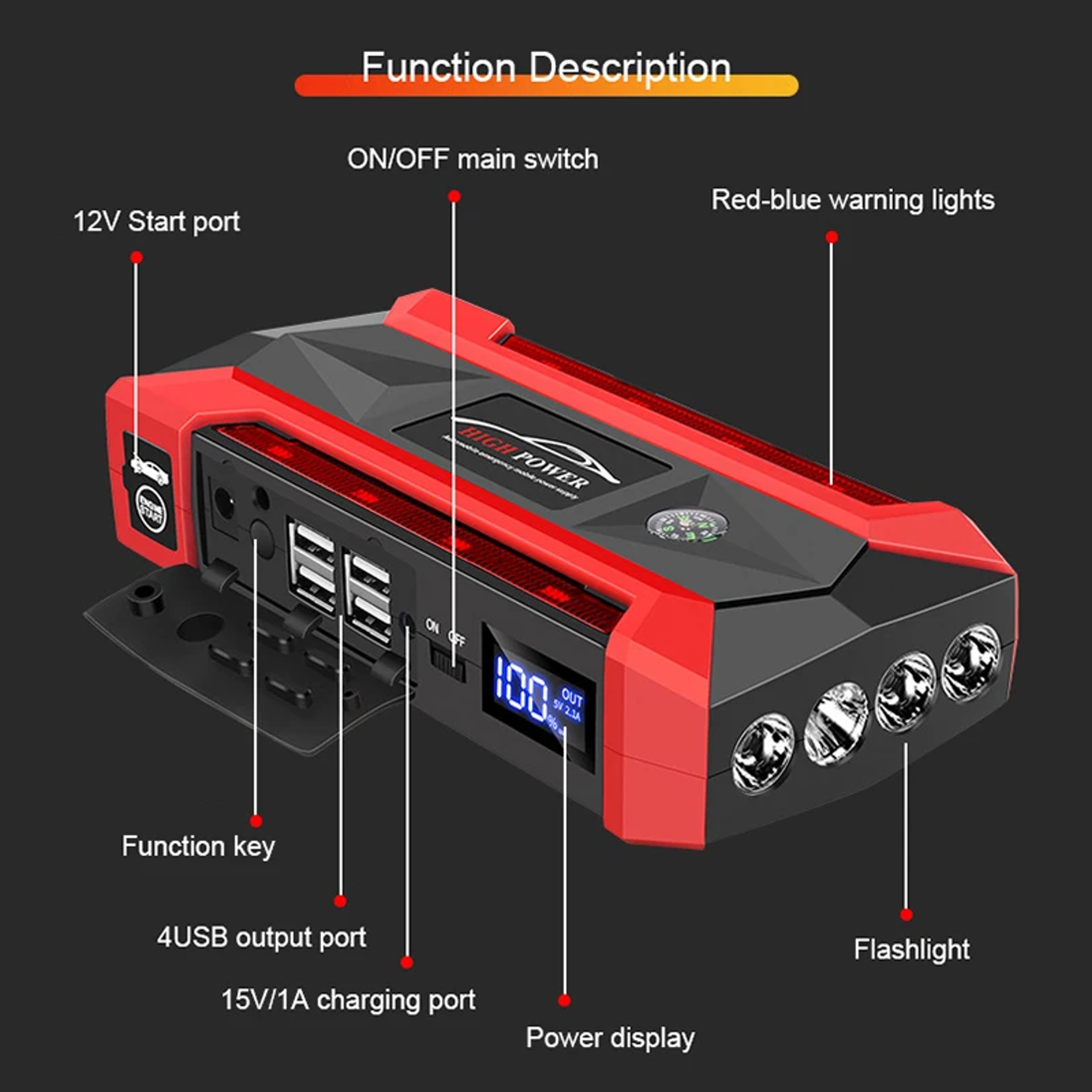 Auto Jump Starter Petrol Diesel Car Battery Starter Portable Charger Emergency Power Supply 2