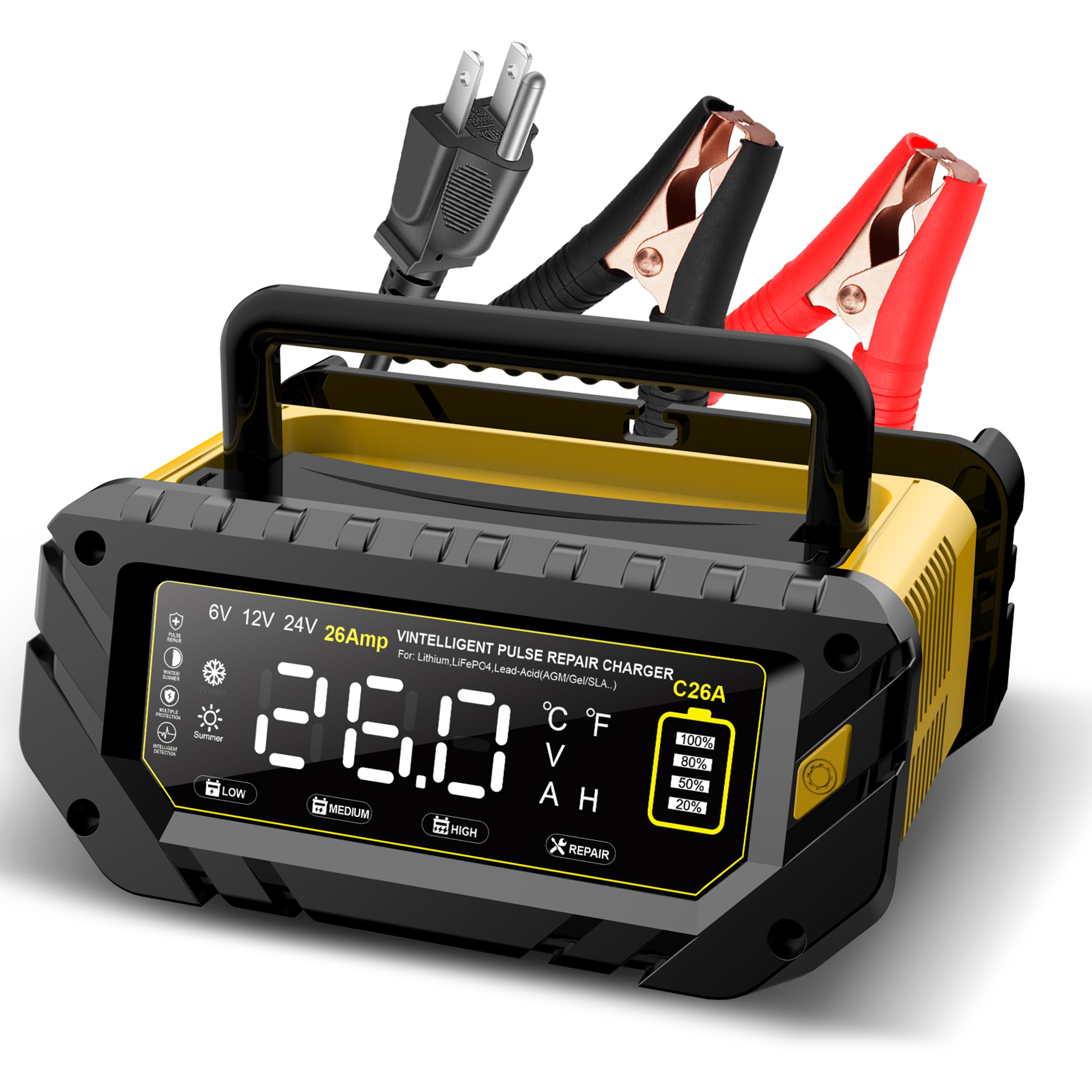 Smart Car Battery Charger For Lithium Lead Acid AGM GEL Automatic Motorcycle Charger 6