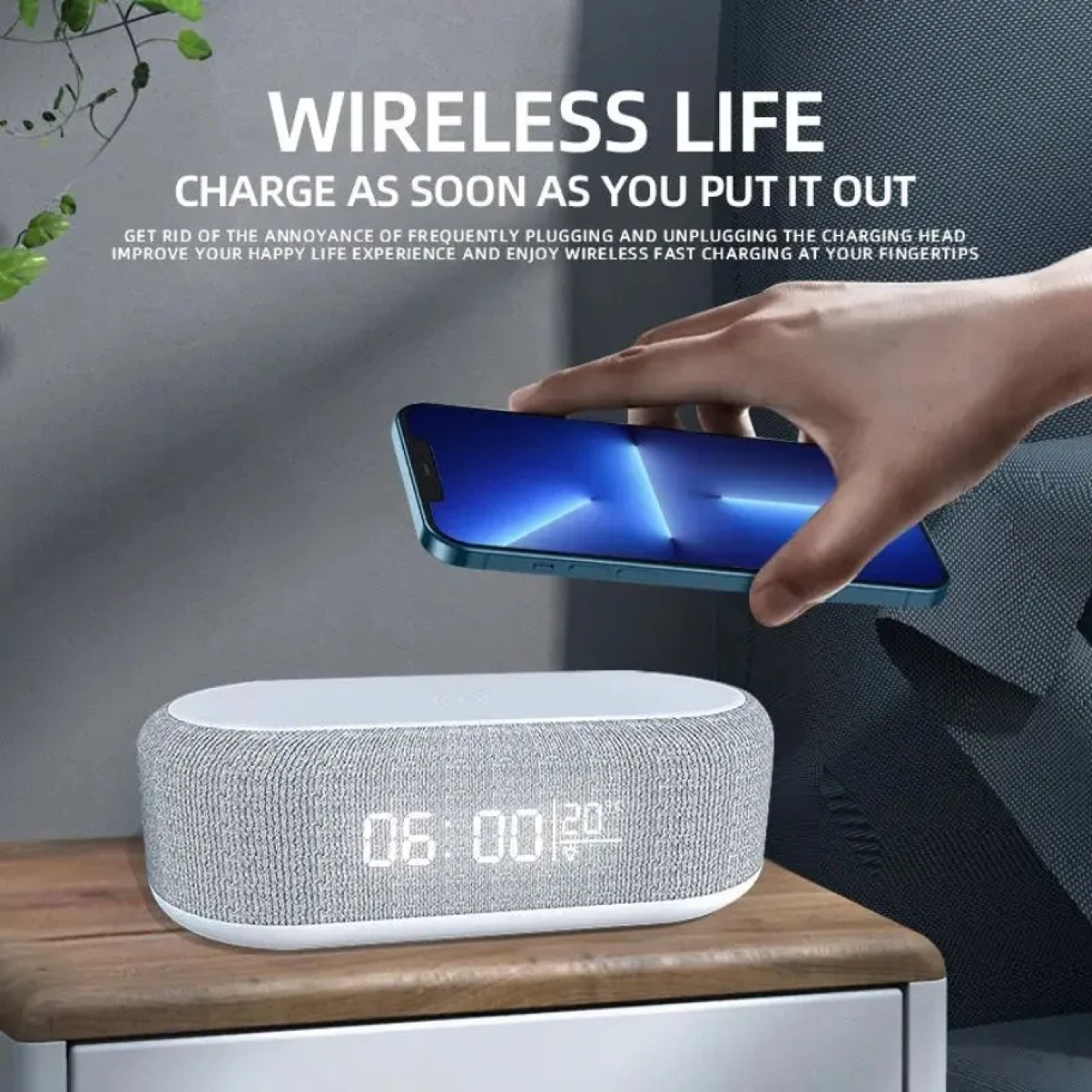 Wireless Charging Alarm Clock Dock Bedroom Night Light Lamp Phone Fast Charging Pad 2