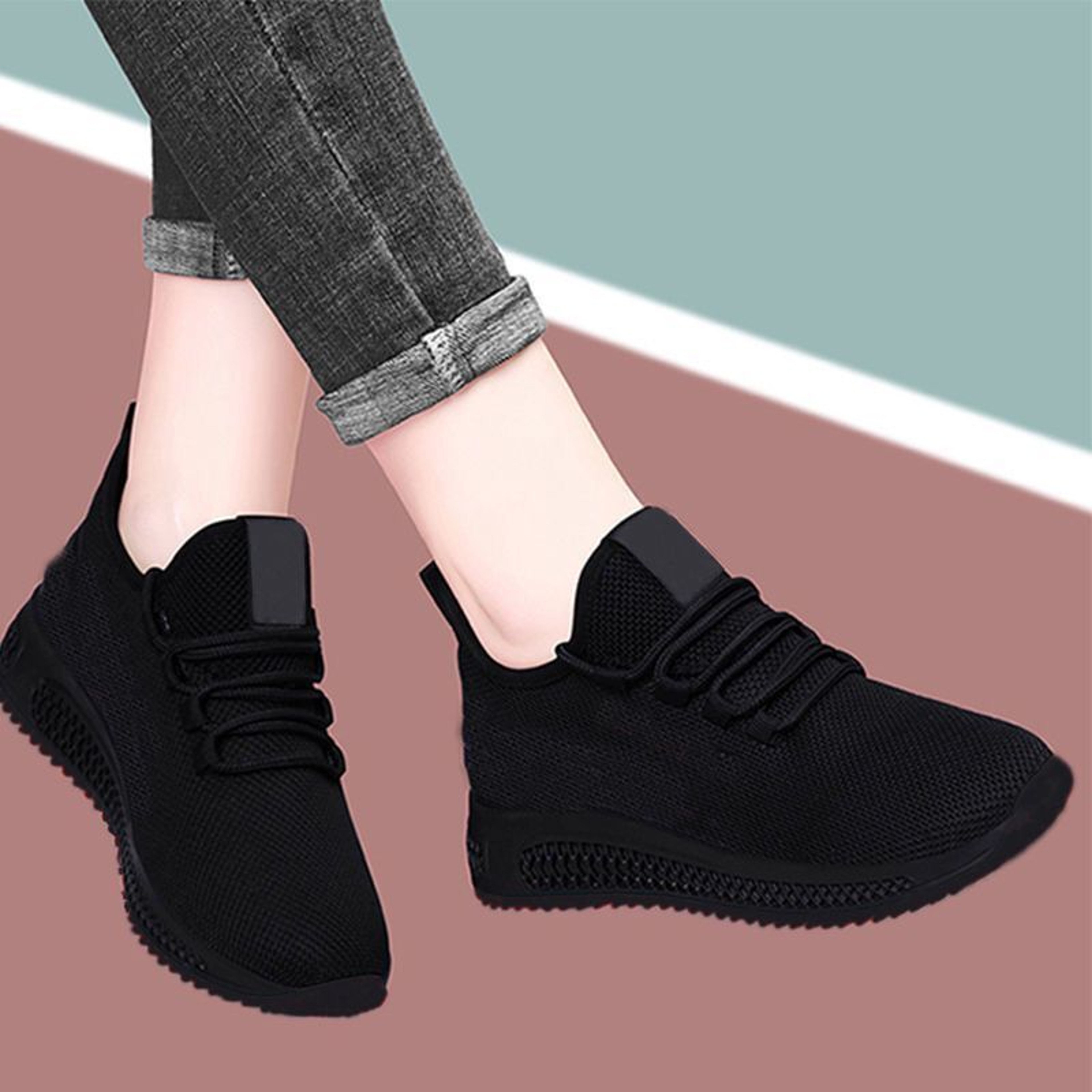 Black Sneakers For Women Womens Breathable Platform Shoes New Casual Korean Running Shoes Autumn Fa 6