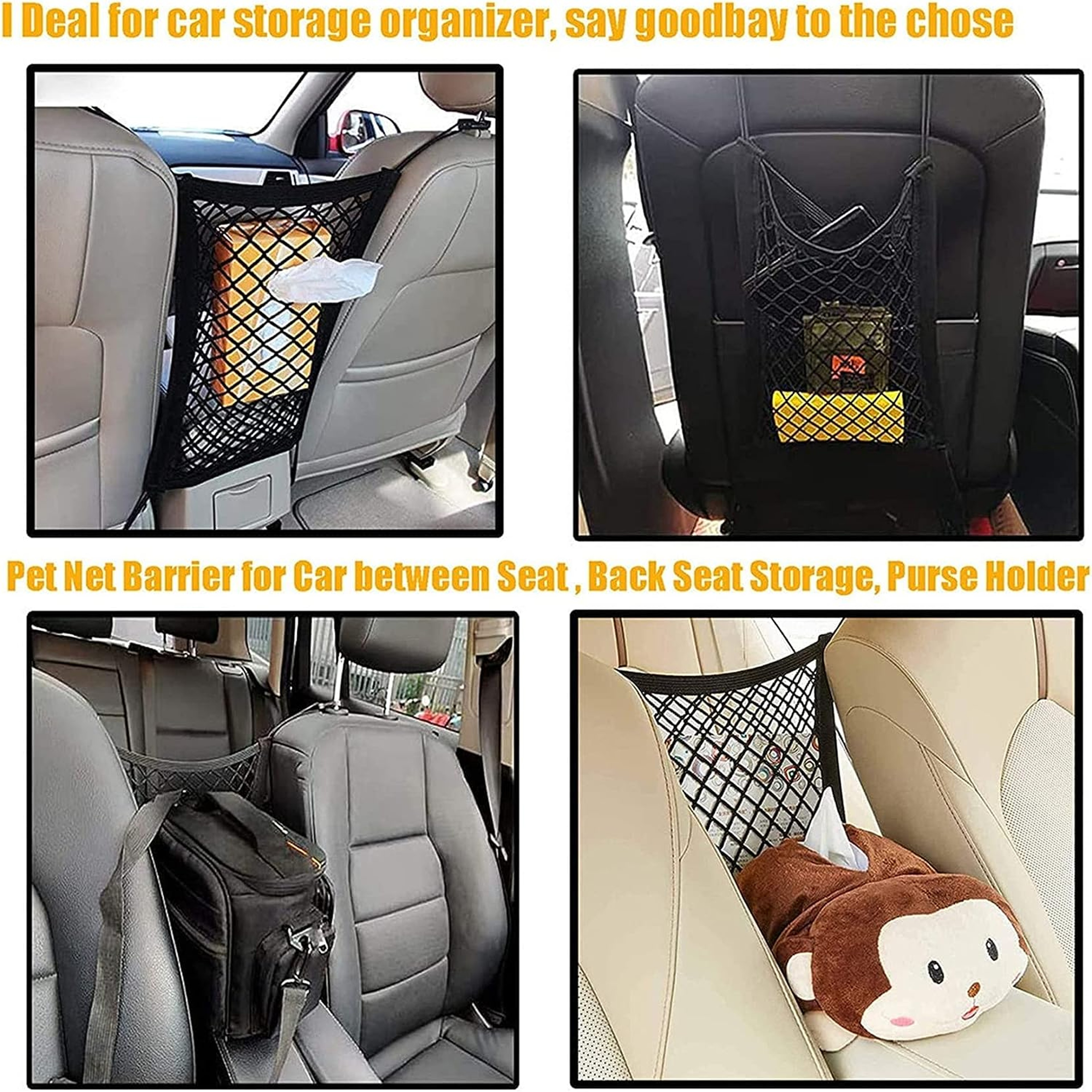 Dog Car Barrier Pet Car Barrier With Storage Bag Back Seat Safety Protector Mesh Net Automatic Pet  1