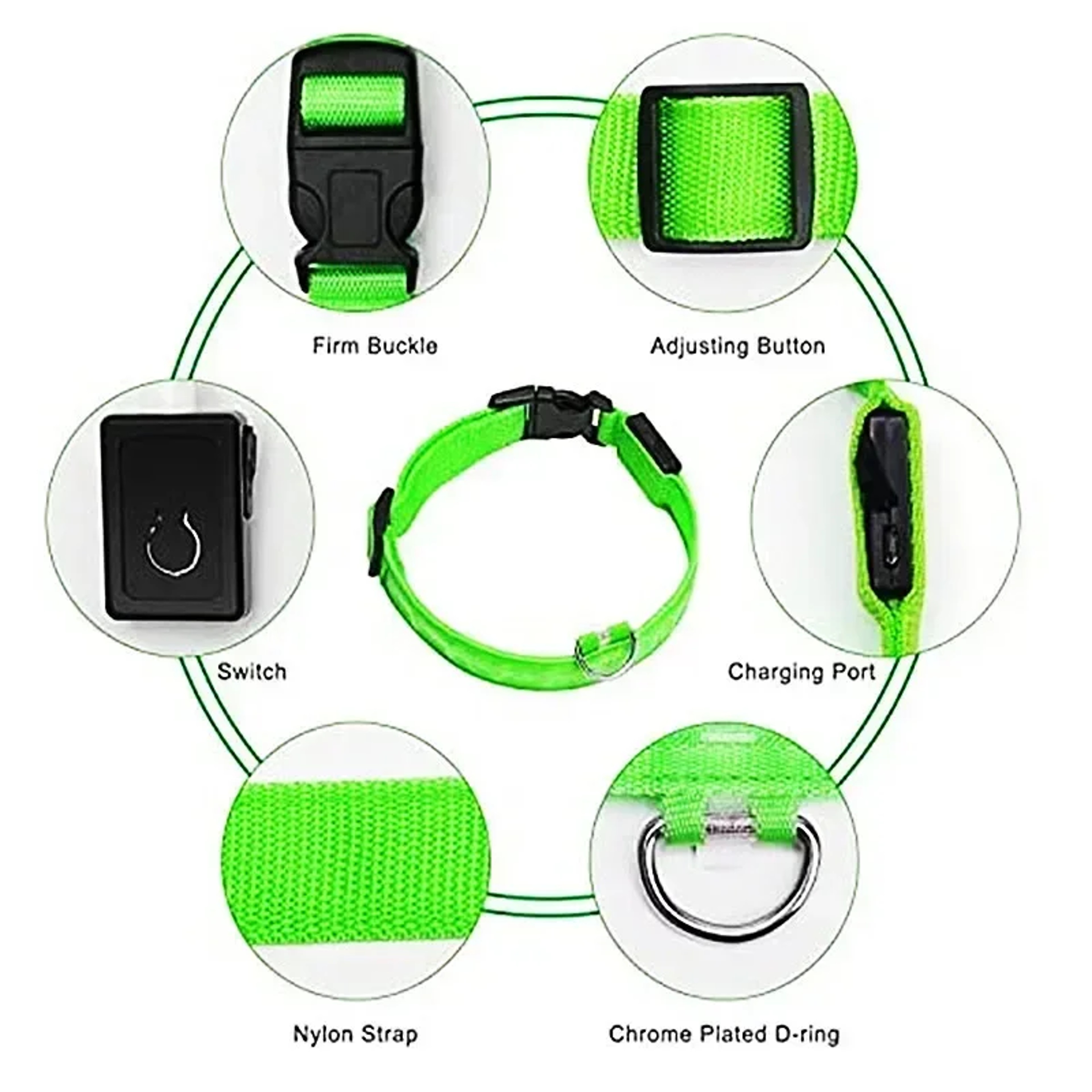 Adjustable LED Glowing Dog Collar Rechargeable Flashing Luminous AntiLost Night Light Harness For S 3