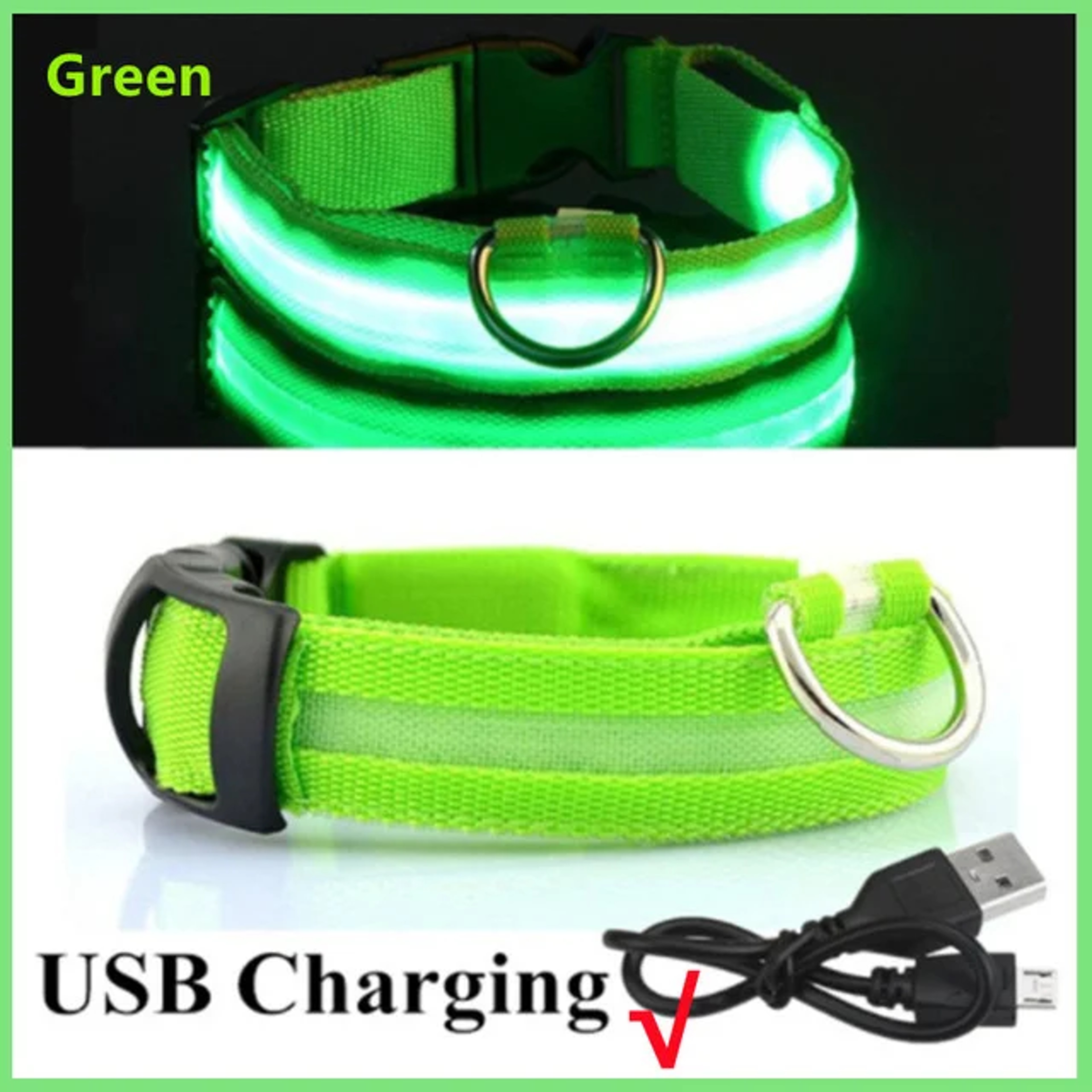 Adjustable LED Glowing Dog Collar Rechargeable Flashing Luminous AntiLost Night Light Harness For S 4