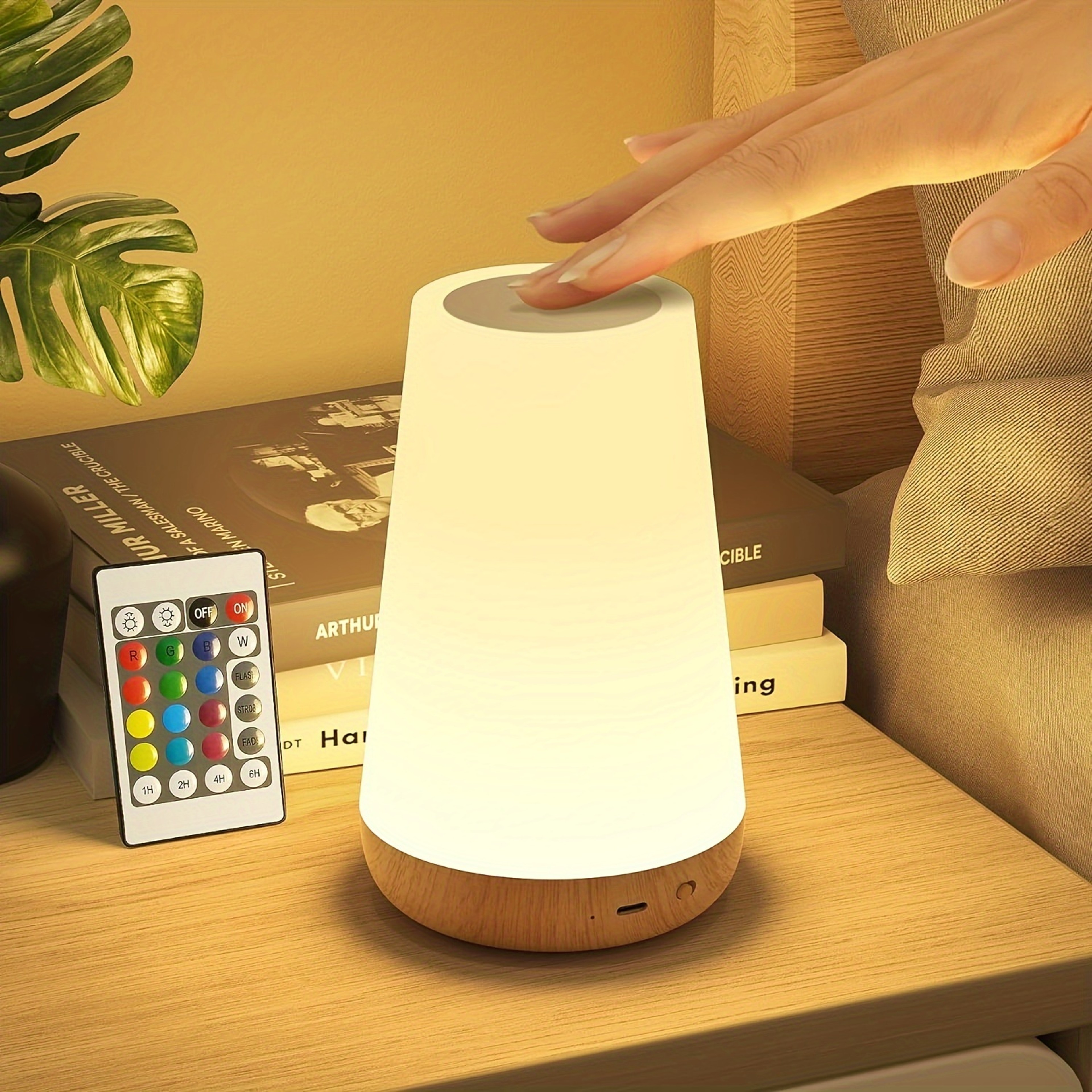 Portable RGB Night Lamp with LED Color Changing Remote Control Dimmable Touch USB Rechargeable Table Bedside Lamp – view 1