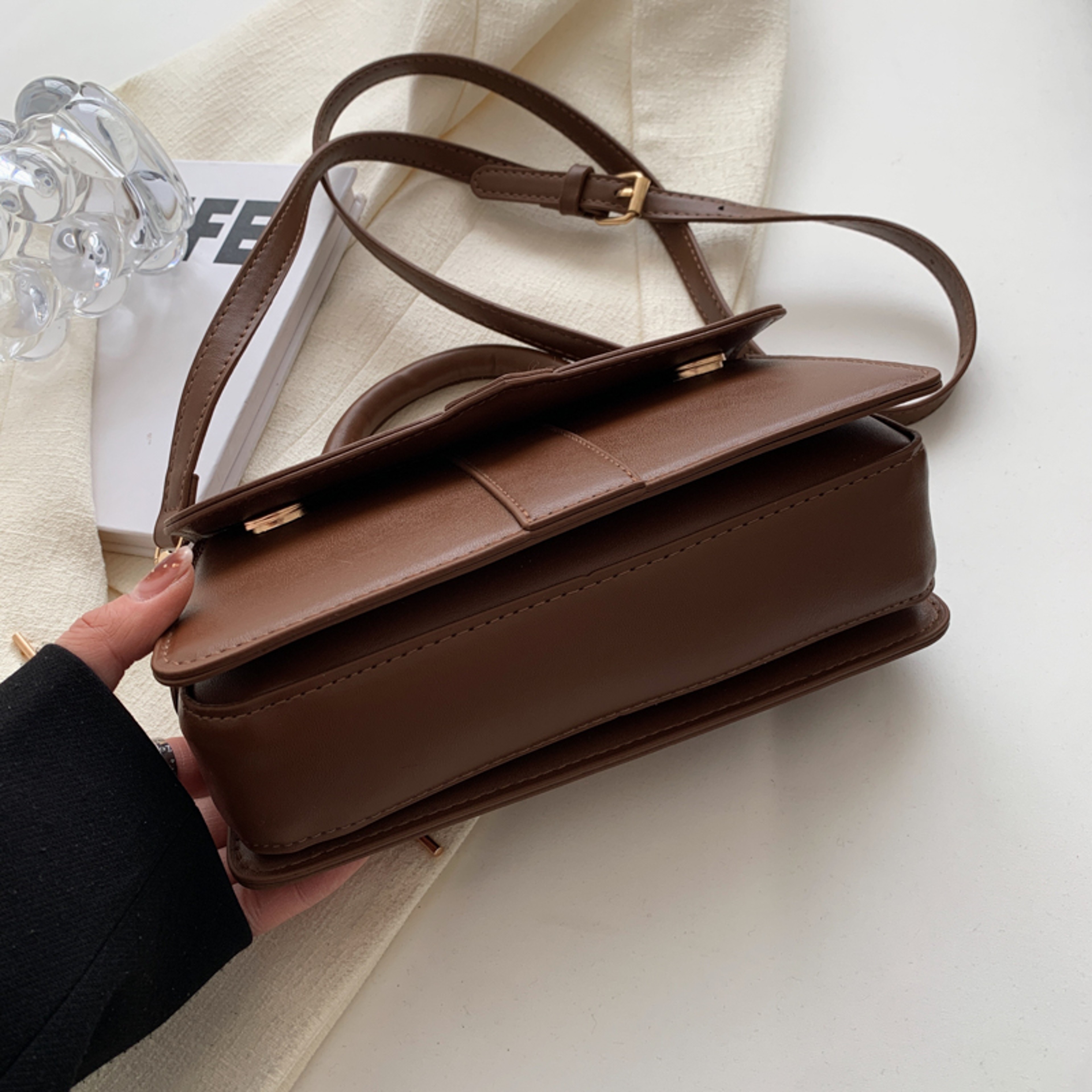 Fashion Crossbody Bags PU Leather Shoulder Bag For Women Vintage Underarm Satchel Square Handbag 3