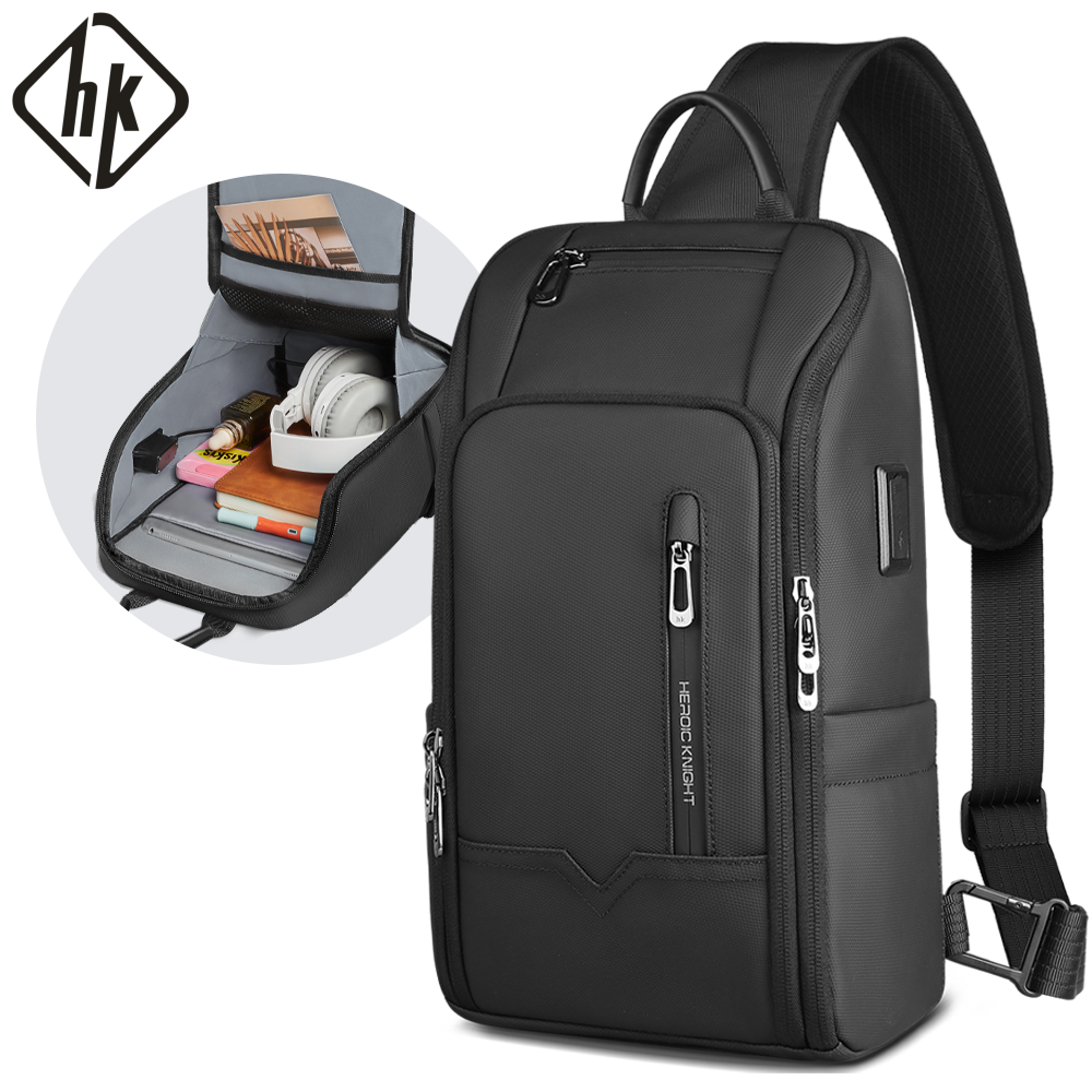 Waterproof Anti-theft Chest Crossbody Bag for Men Oxford Leisure Satchel with USB Multi-Pockets Sling Bag for Male – view 1