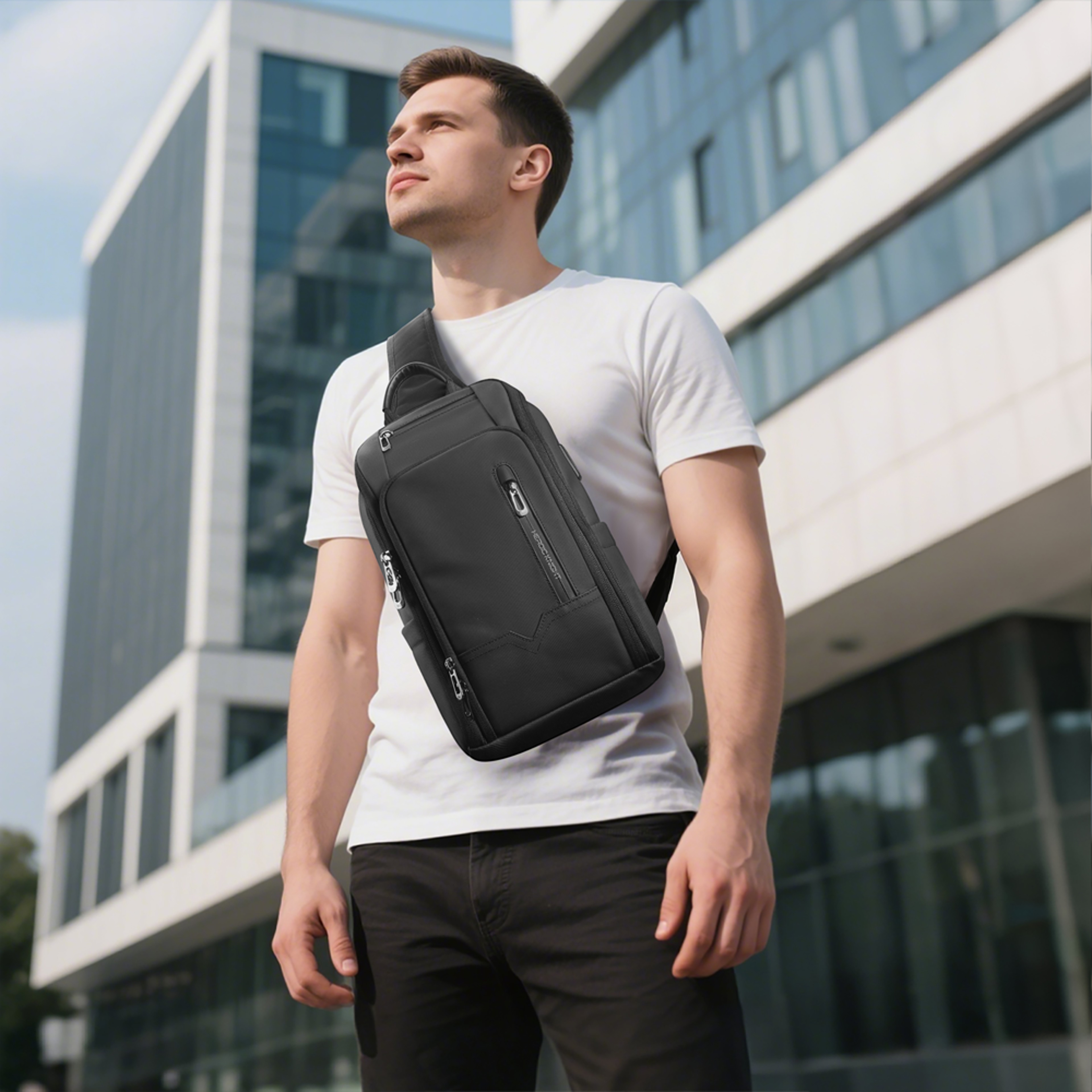 Waterproof Anti-theft Chest Crossbody Bag for Men Oxford Leisure Satchel with USB Multi-Pockets Sling Bag for Male – view 3