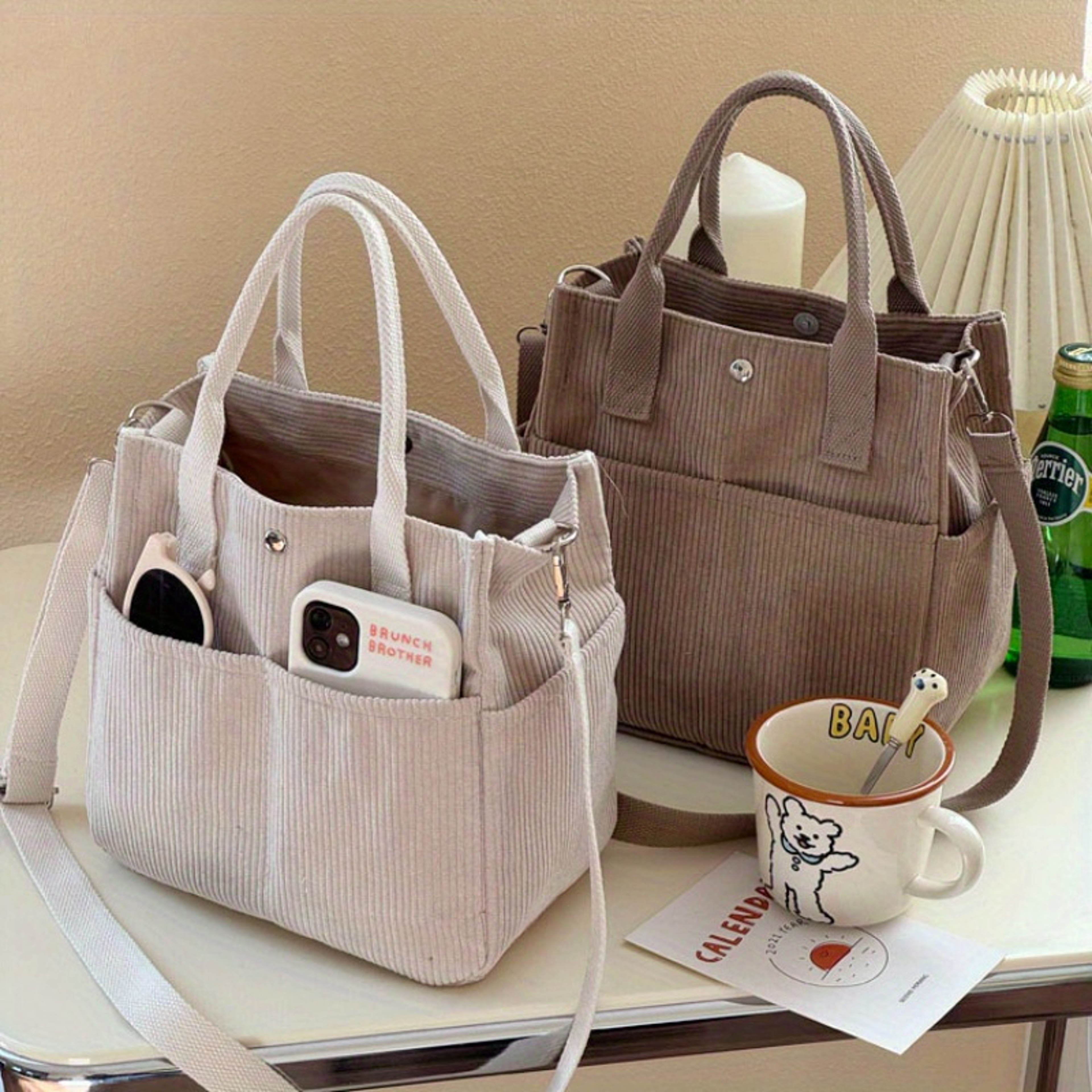 Corduroy Tote Bag Hand Washable Satchel Everyday Crossbody Or Shoulder Bag Solid Color Bag With Mul 1