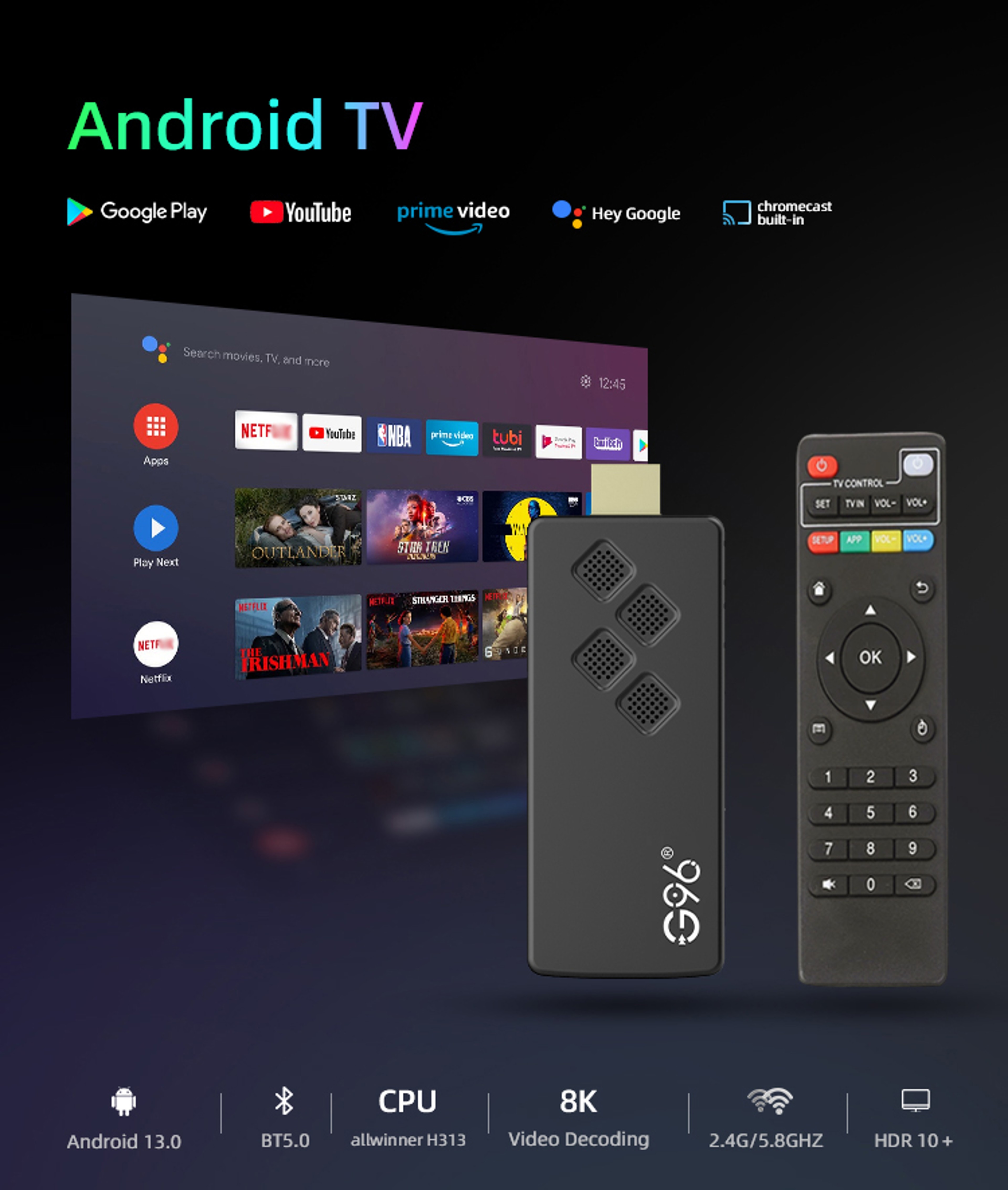 Highperformance Android TV Stick Dual Wifi 8K ATV Infrared Remote Control 1