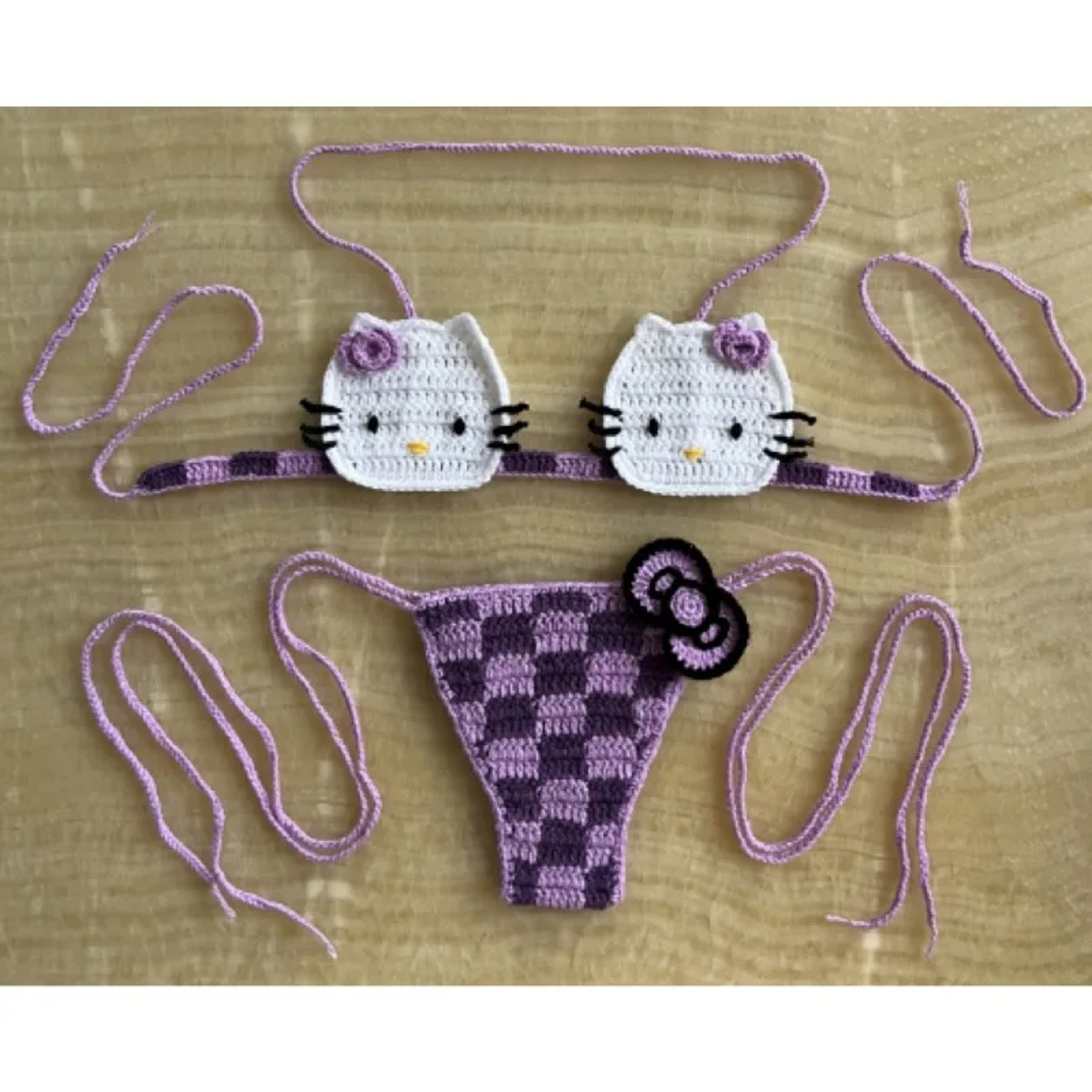 Hello Kitty Sexy Swimsuit Crochet Bikinis Set Thongs Bathing Suit Cute Ladys Micro Bikini Womens Sw 4