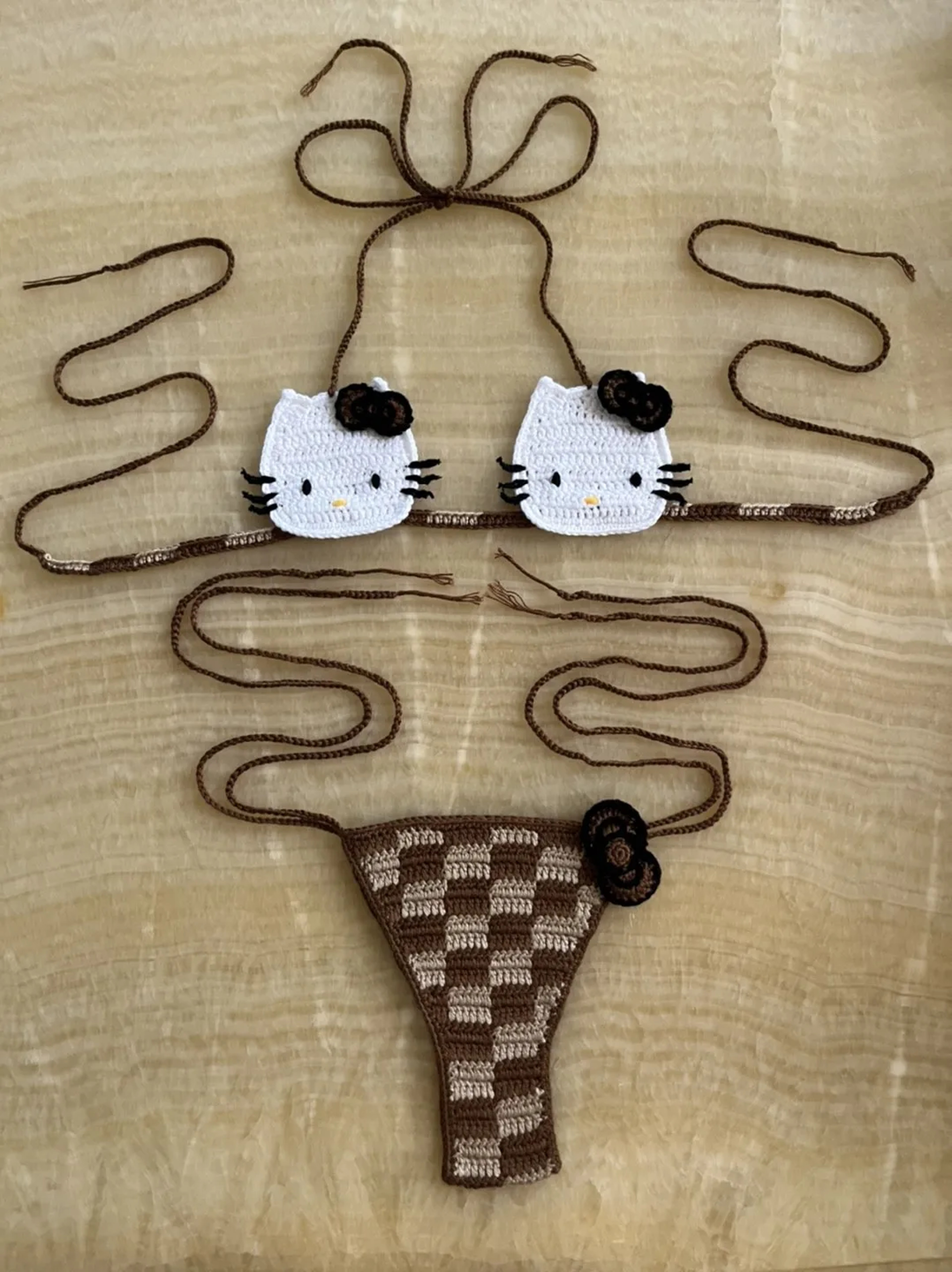 Hello Kitty Sexy Swimsuit Crochet Bikinis Set Thongs Bathing Suit Cute Ladys Micro Bikini Womens Sw 8