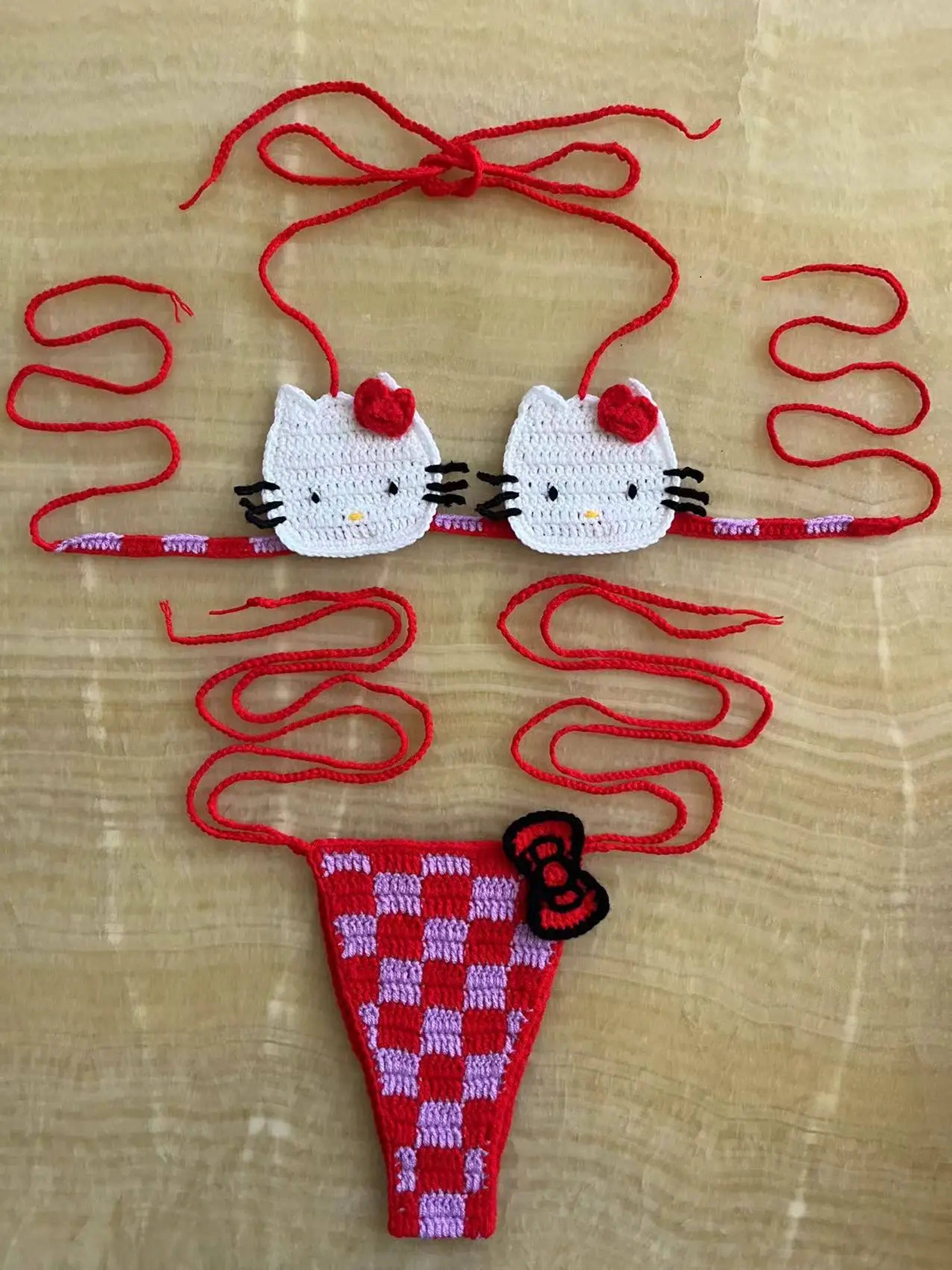 Hello Kitty Sexy Swimsuit Crochet Bikinis Set Thongs Bathing Suit Cute Ladys Micro Bikini Womens Sw 12