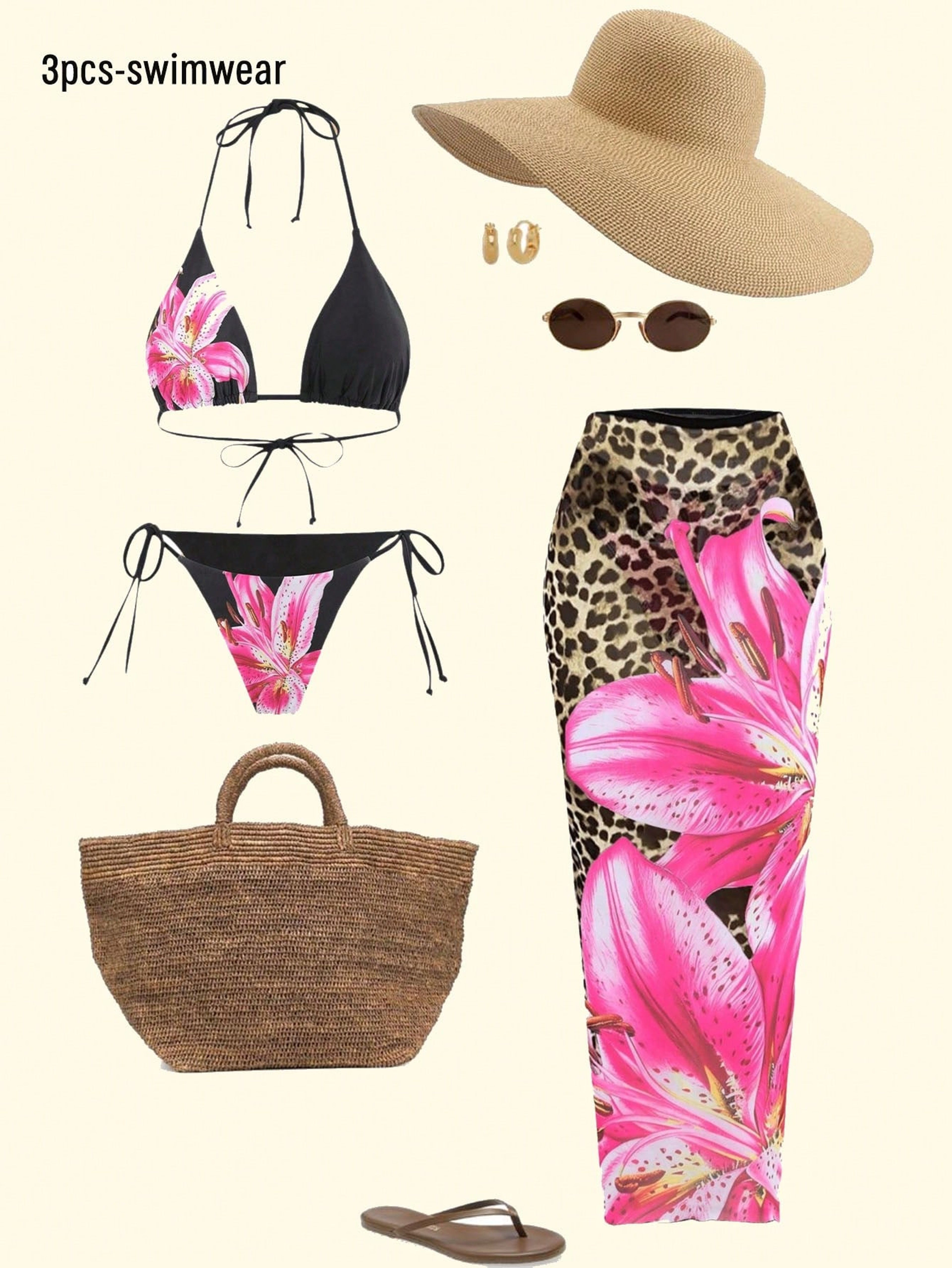 Sexy Printed Leopard Print Bikini Set LaceUp Top  Triangle Swim Trunks For Women 1