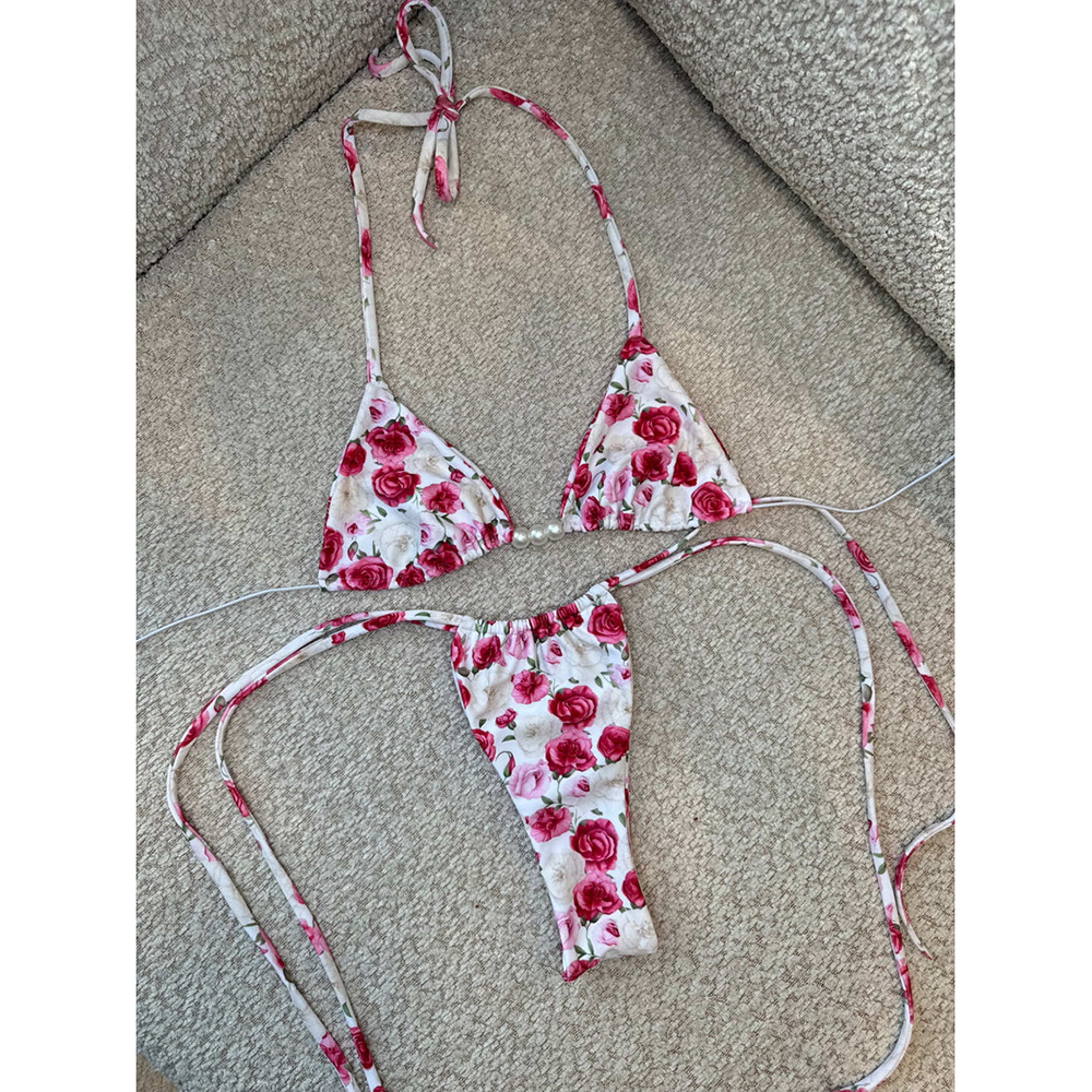 Sexy Micro Bikini Swimwear Women Push Up Bikini Set Luxury Print Halter Pearl Beachwear 0