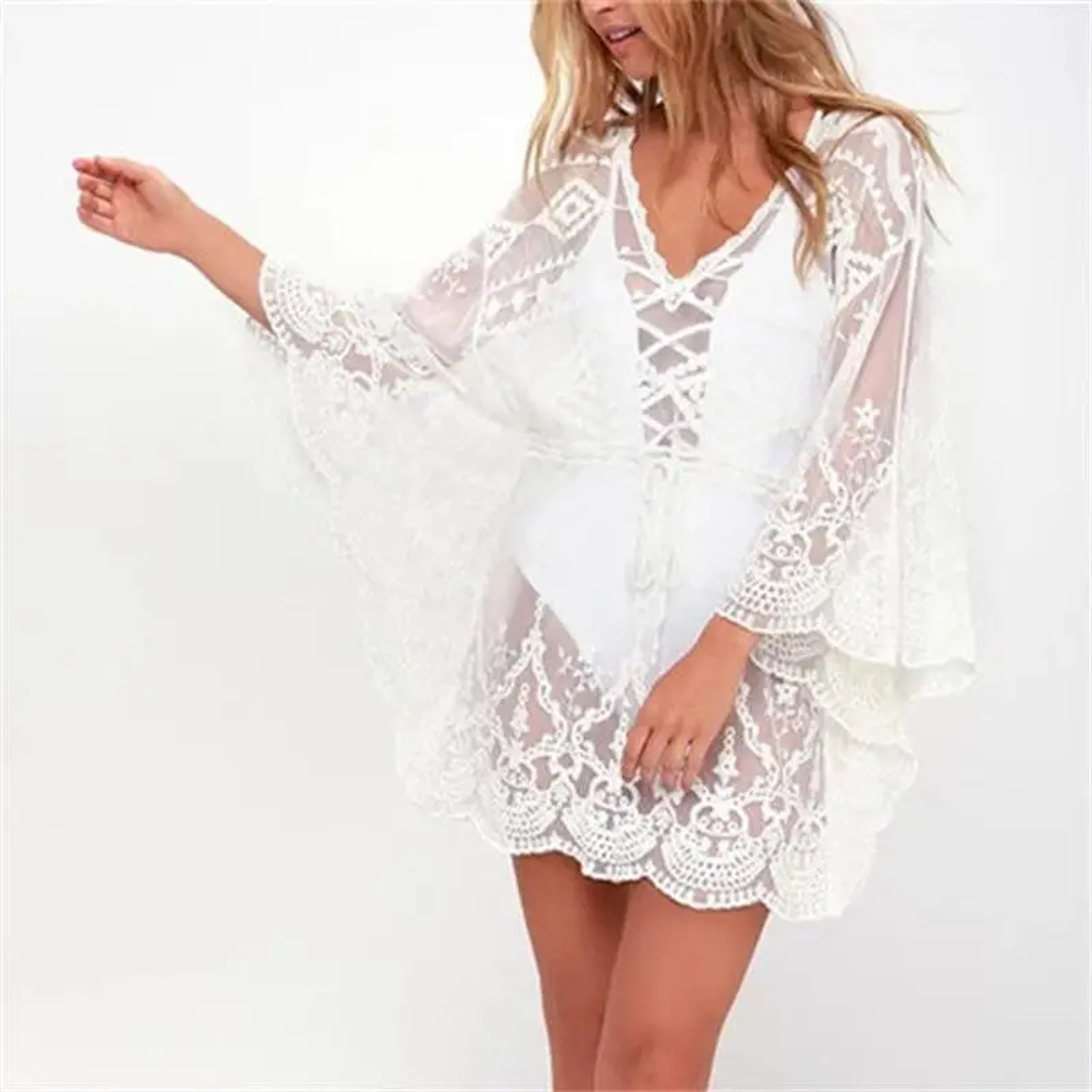 Beach Tunic Lace Pareo Swimwear Cover Up For Women Beachwear Playa Tunics 0