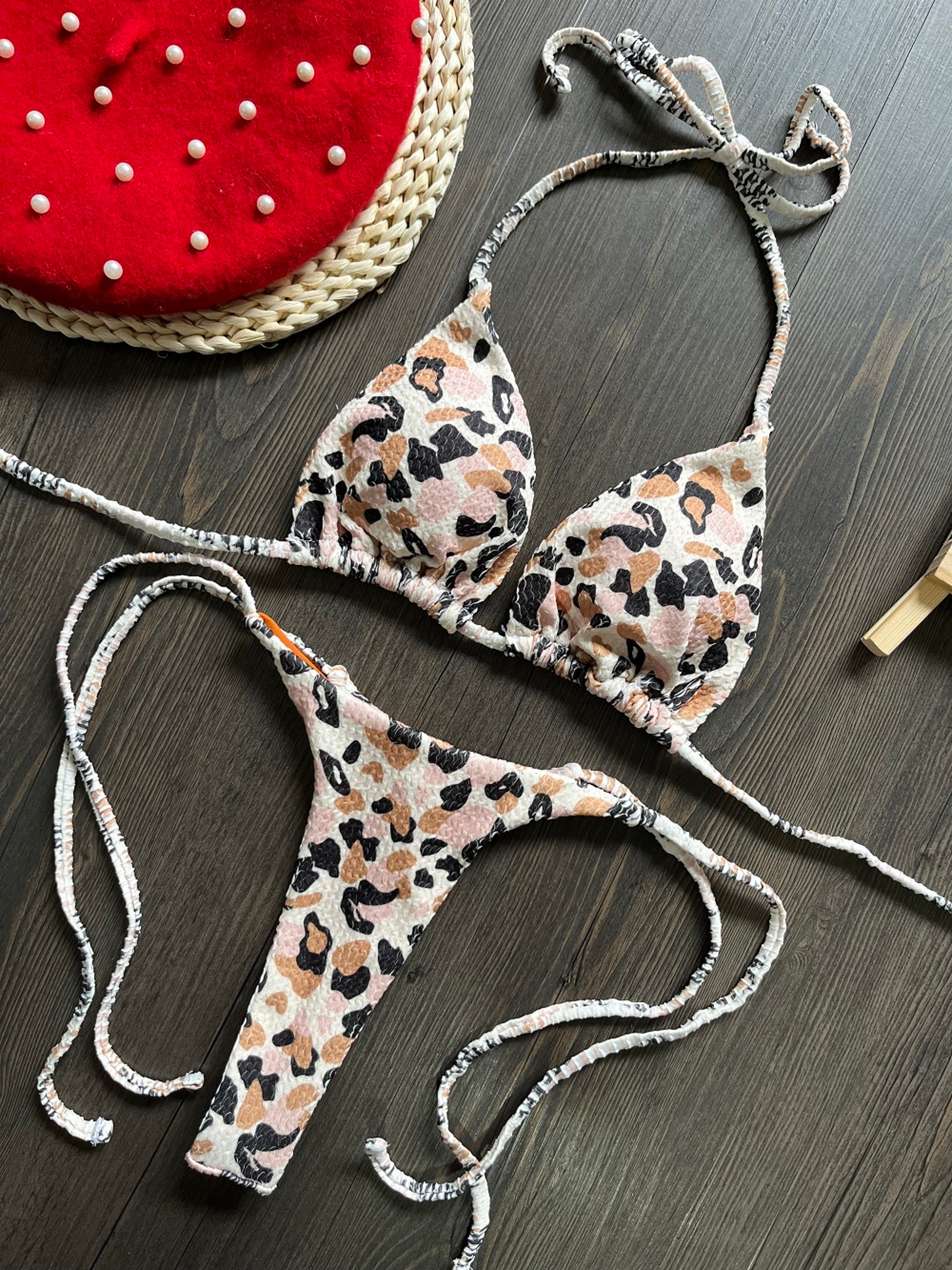 Sexy Leopard Thong Bikini Set Push Up Swimsuit Female Beachwear Bathing Suits 0