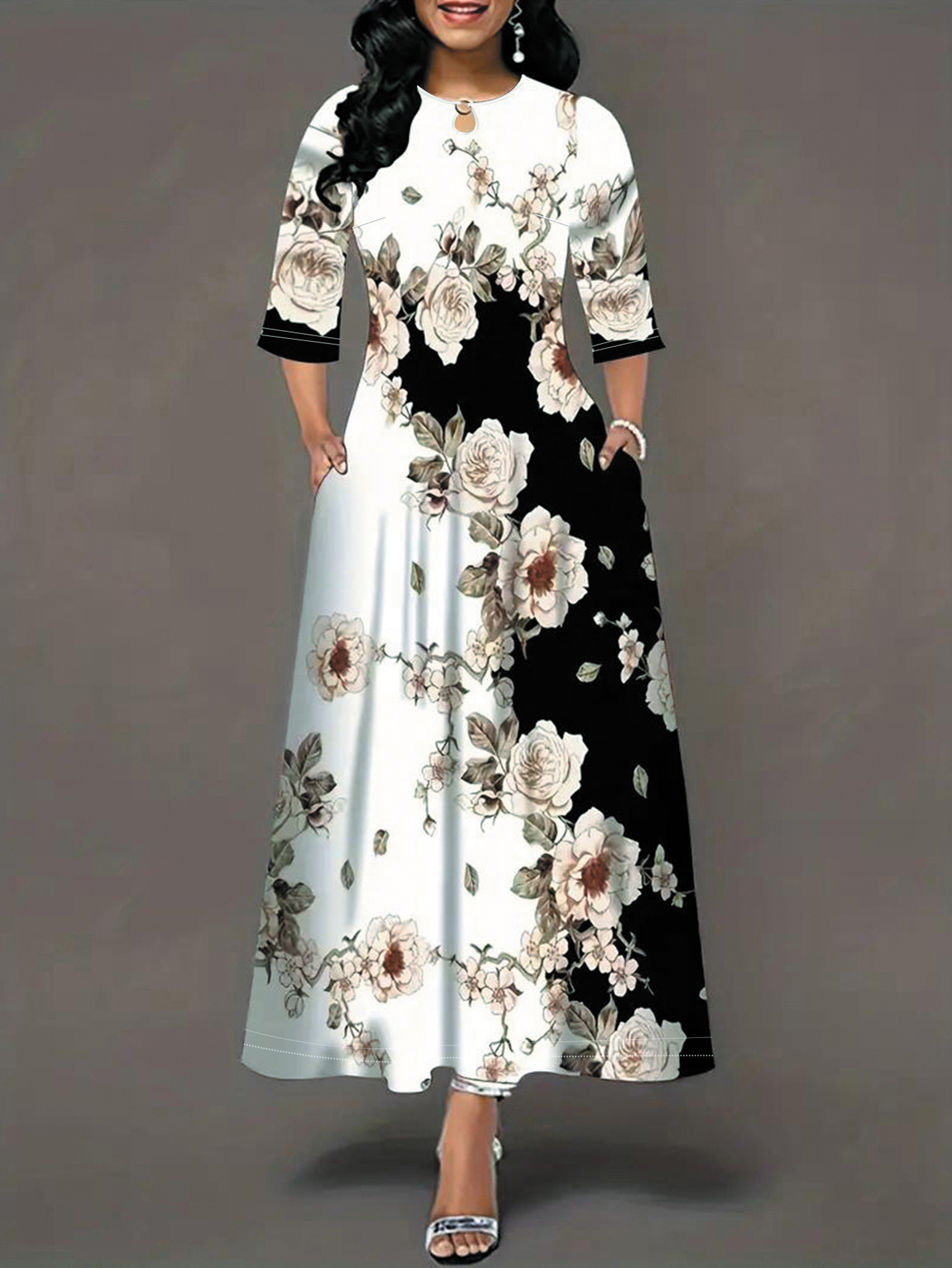 Women's Casual Dress Half Sleeve Round Neck Dress With Pockets – view 5