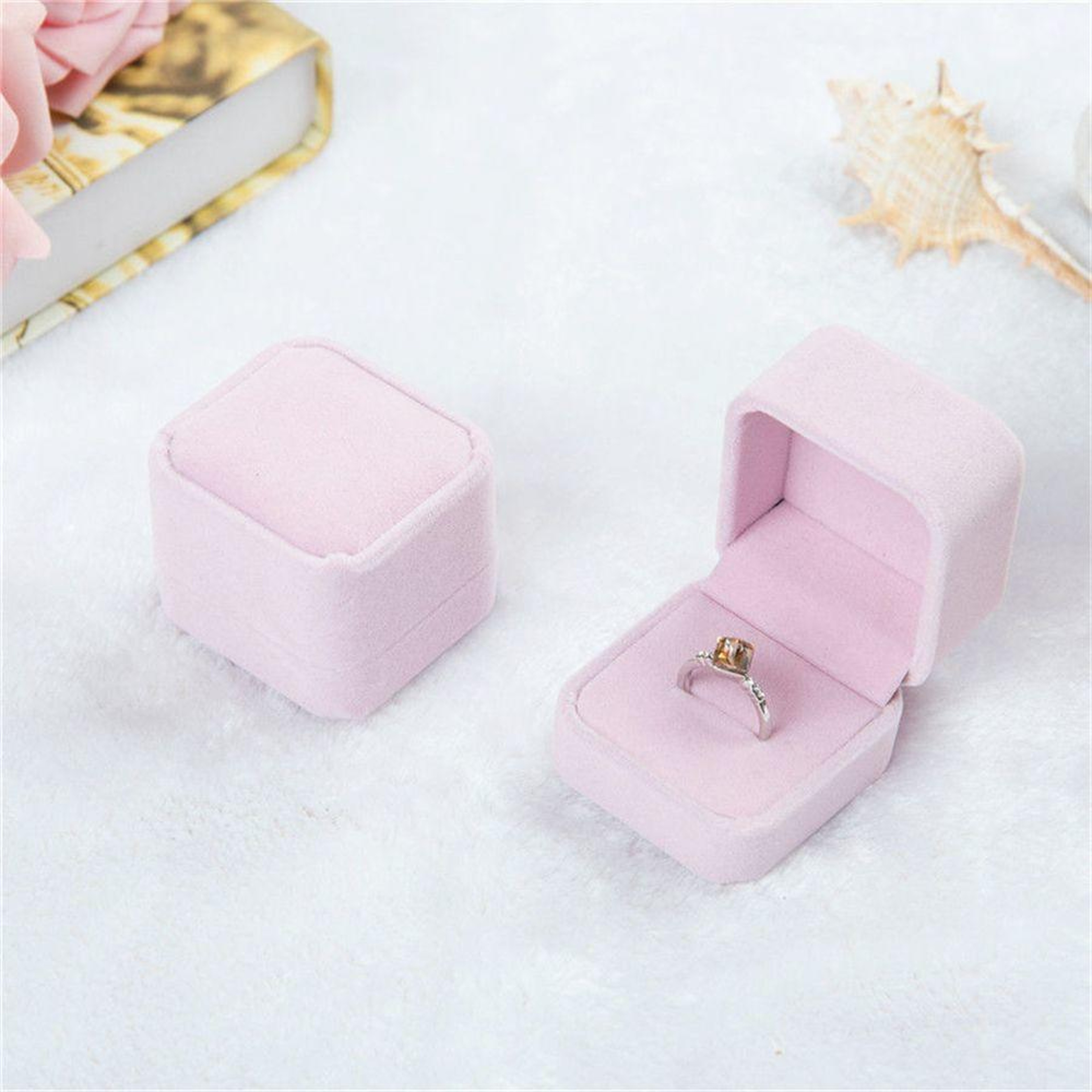 Vintage PU Leather Double Slots Ring Jewelry Box For Wedding Proposal Engagement Gift Organizer 4