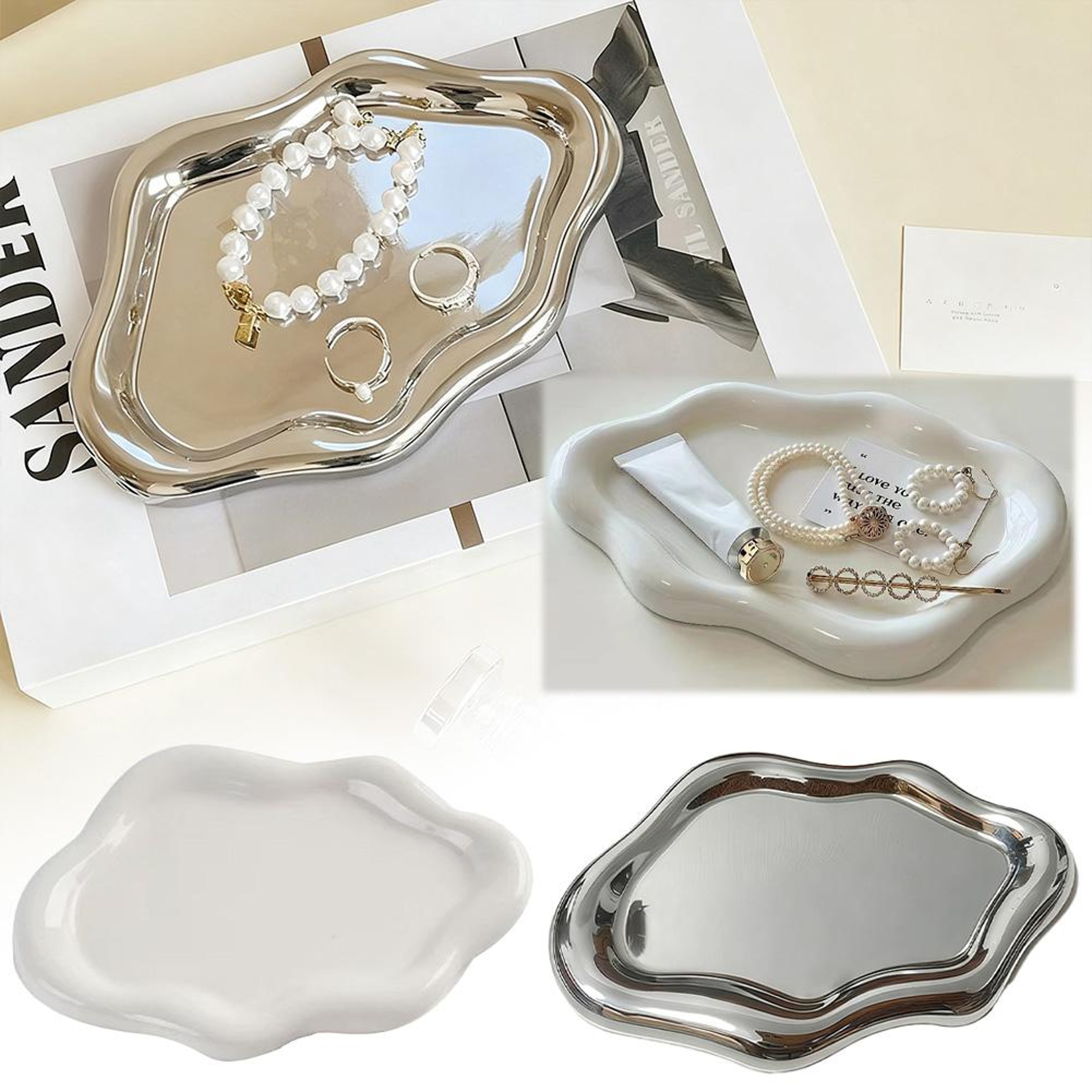 Creative Jewelry Storage Tray Cloud Design Electroplated Desktop Jewelry Dish for Rings Earrings – view 4