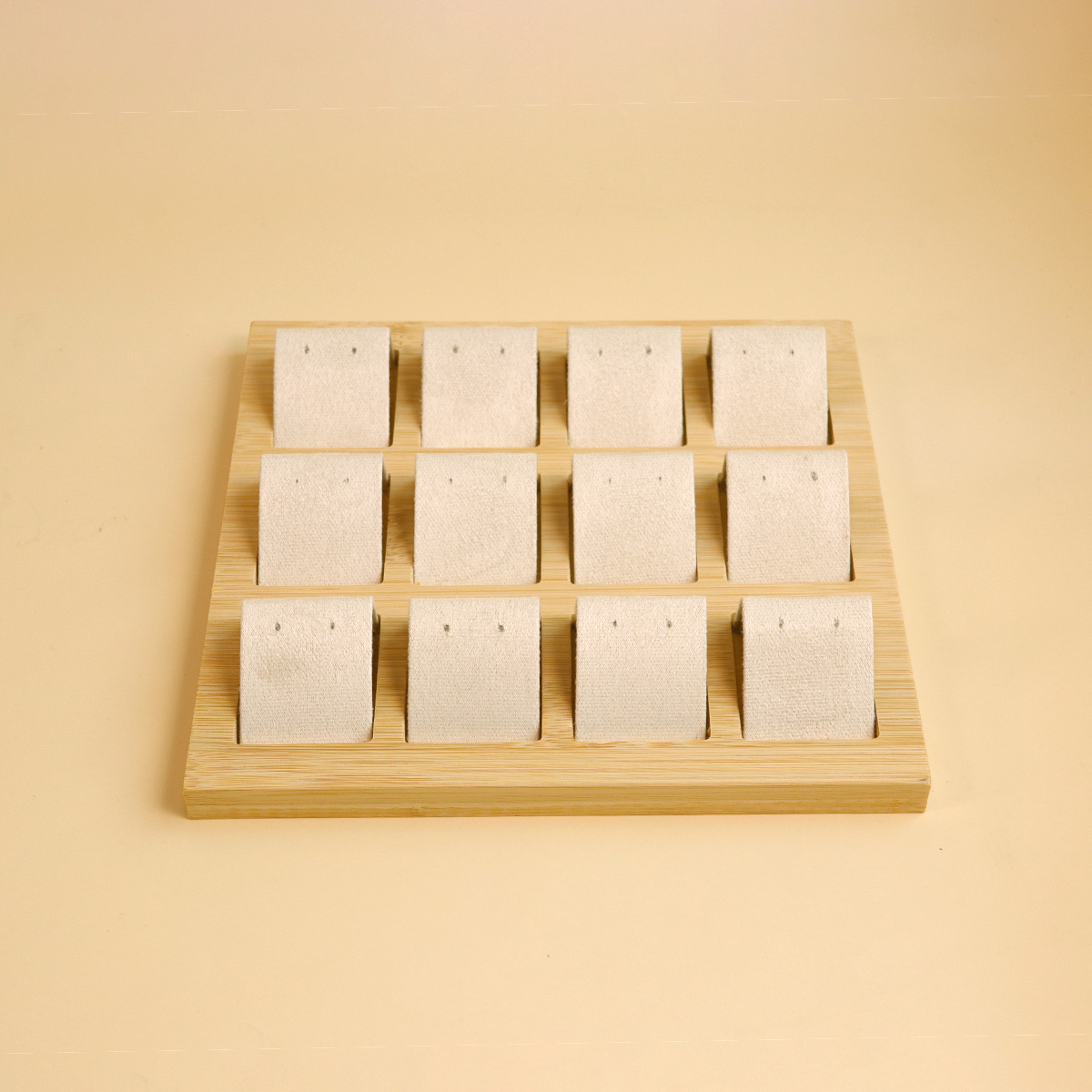 DIY Velvet PU Leather Jewelry Storage Tray Bamboo Wood Earrings Display Stand For Window Counter 4