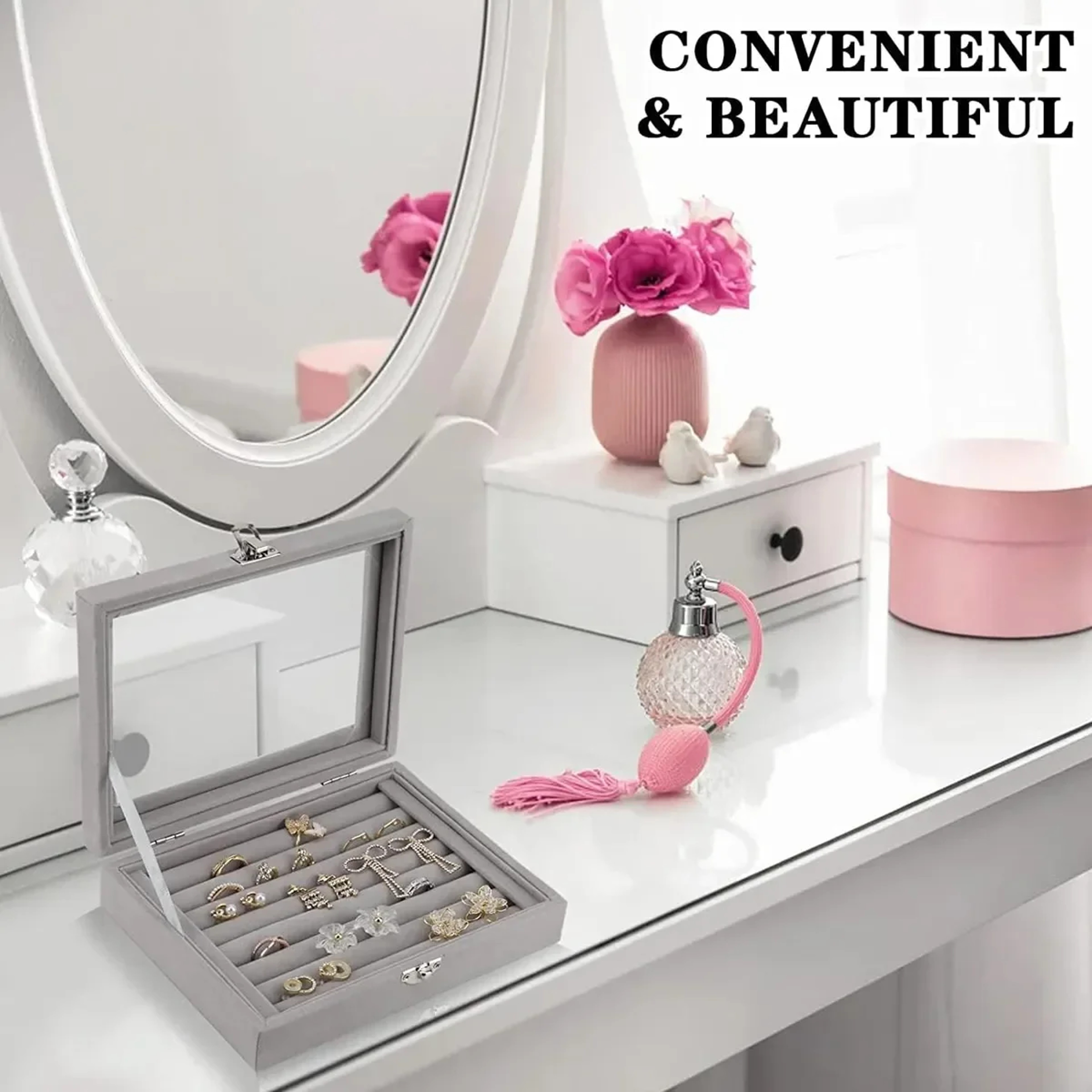 Jewelry Display Organizer Box High Capacity Flannel Storage Box With Cover Dust Proof Wedding Gift  1