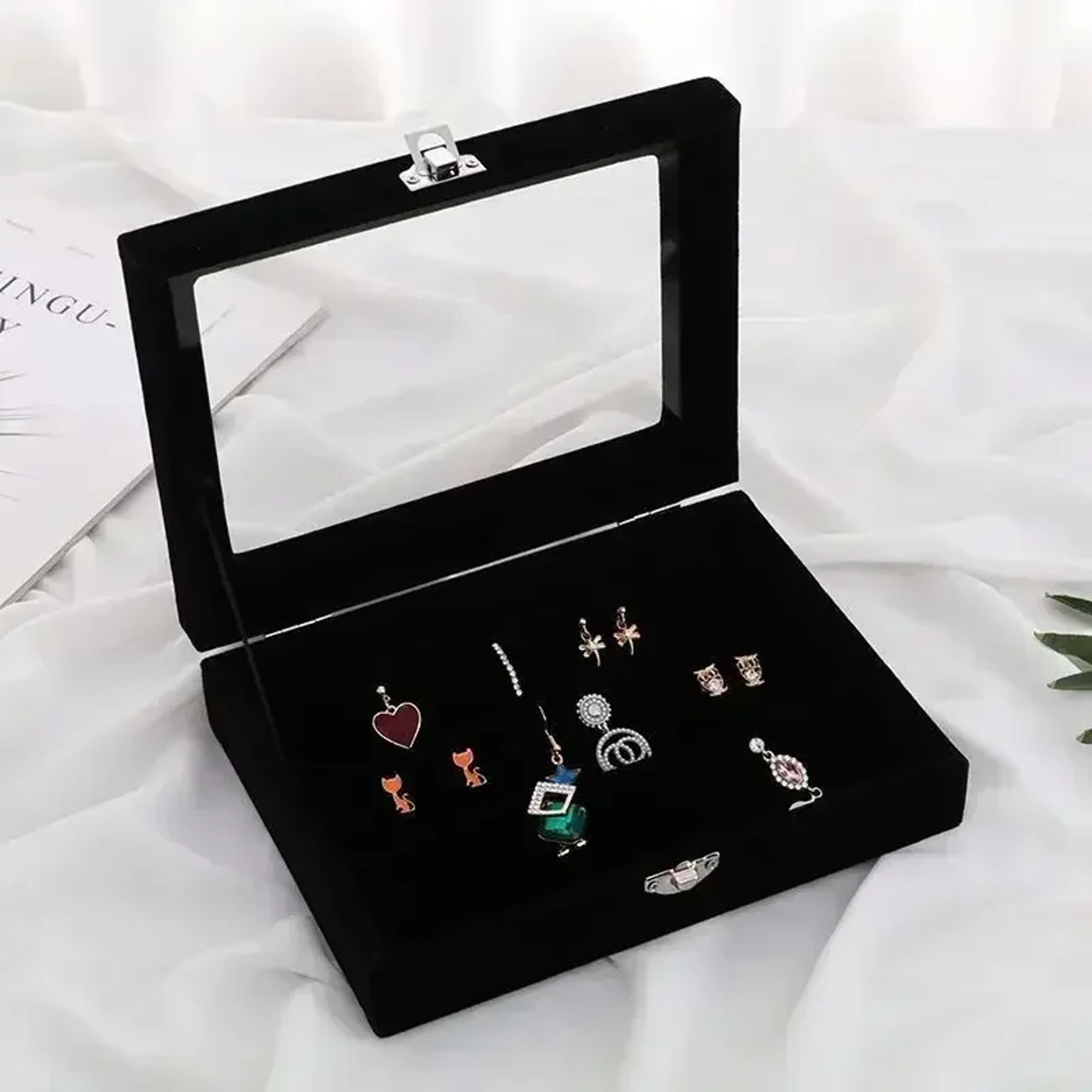 Jewelry Display Organizer Box High Capacity Flannel Storage Box With Cover Dust Proof Wedding Gift  3