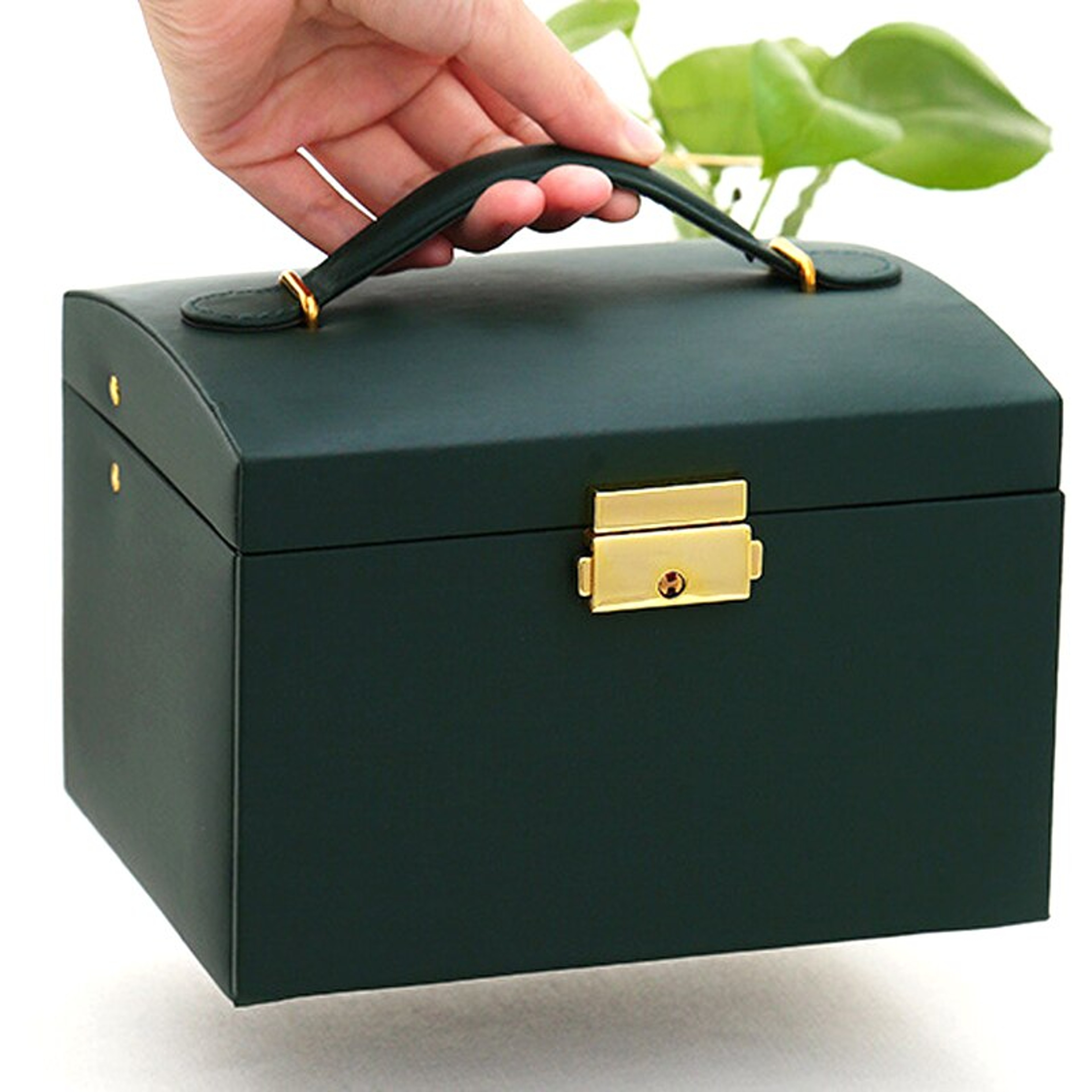 Three Layer Leather Drawer Jewelry Box Multi Functional Earrings Lock Organizer For Jewelry 4