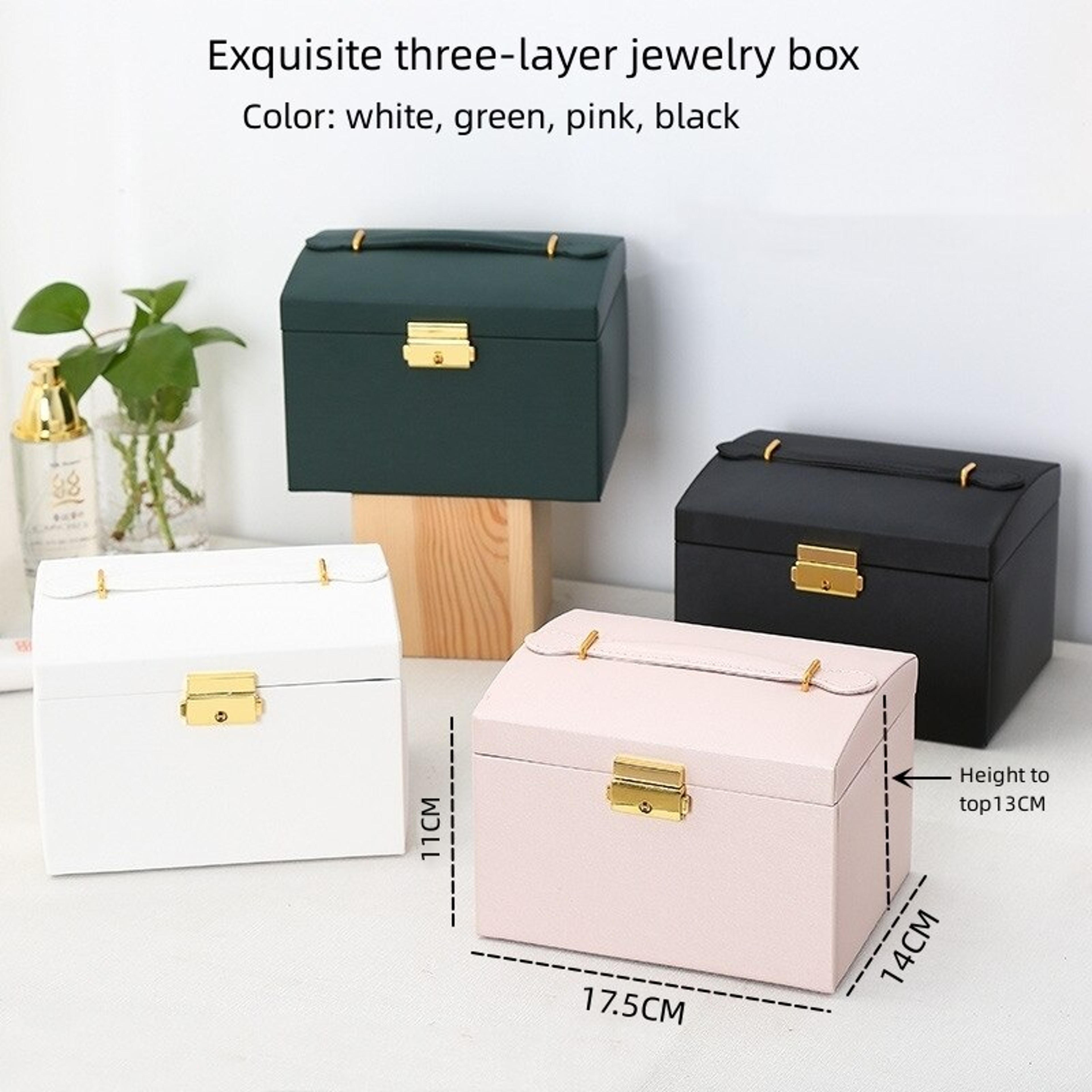 Three Layer Leather Drawer Jewelry Box Multi Functional Earrings Lock Organizer For Jewelry 5