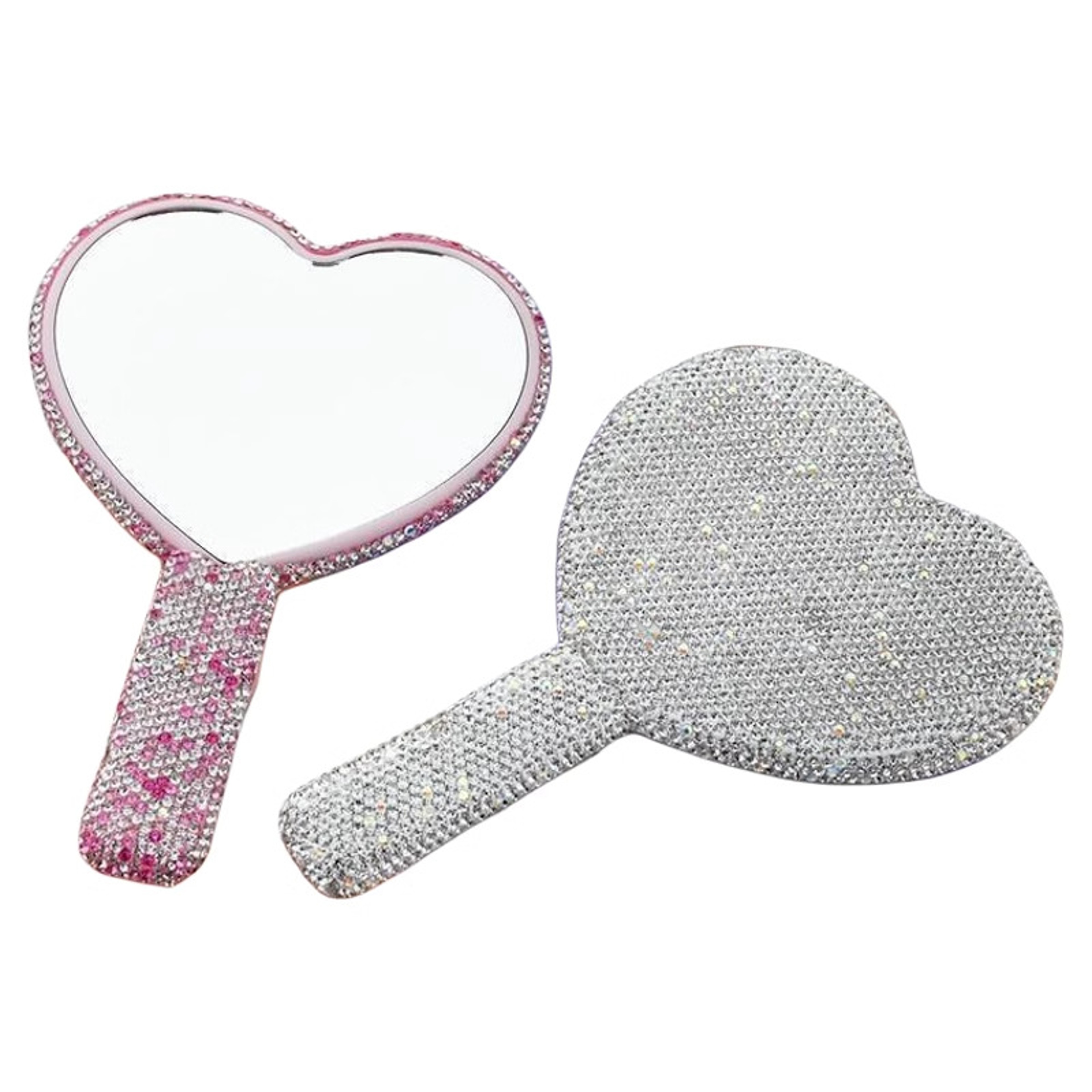 Love Heart Diamond Handheld Vanity Mirror Female Handle For Cosmetic Beauty 3