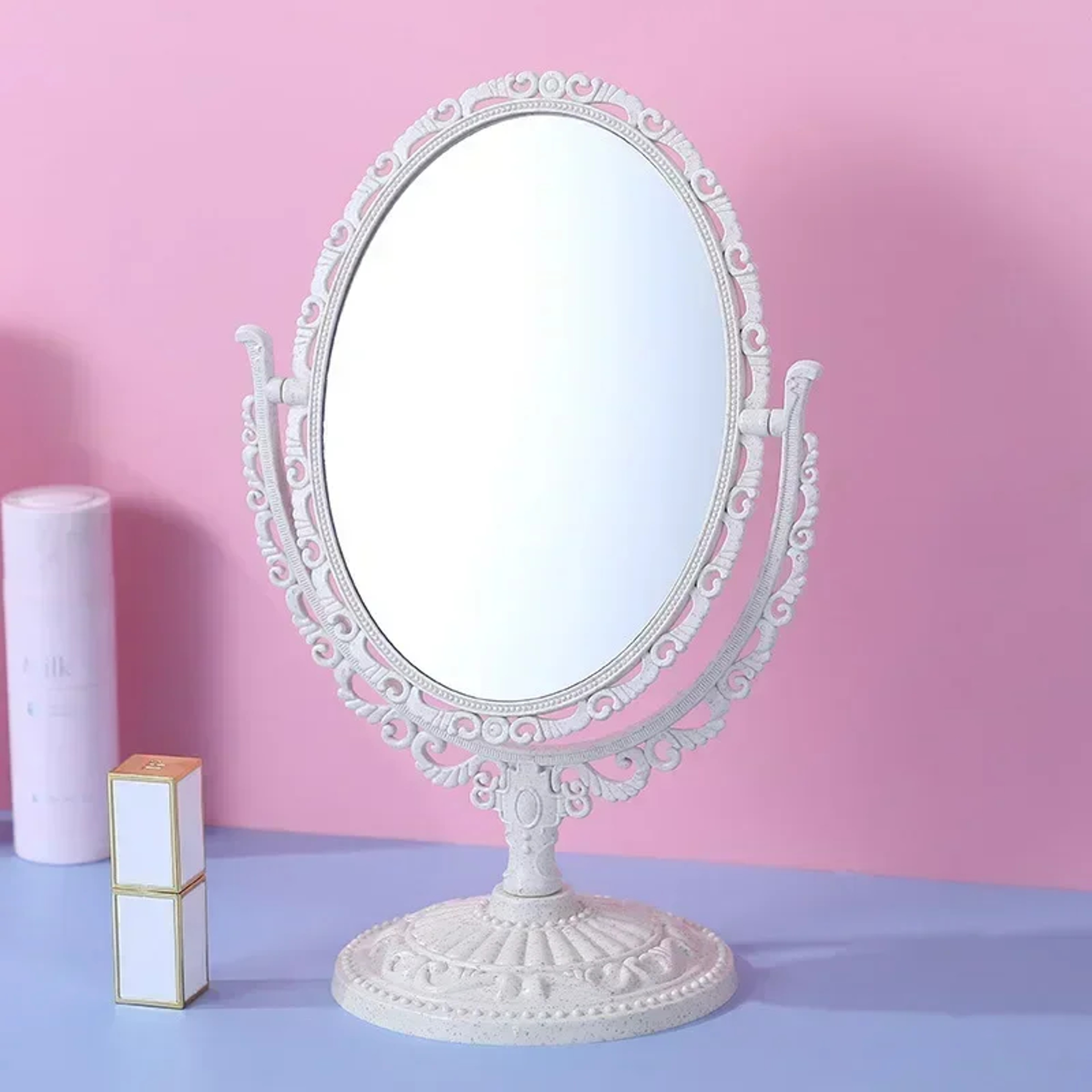 Oval Pink Heart Shape Style Retro Make Up Mirror For Dormitory 0