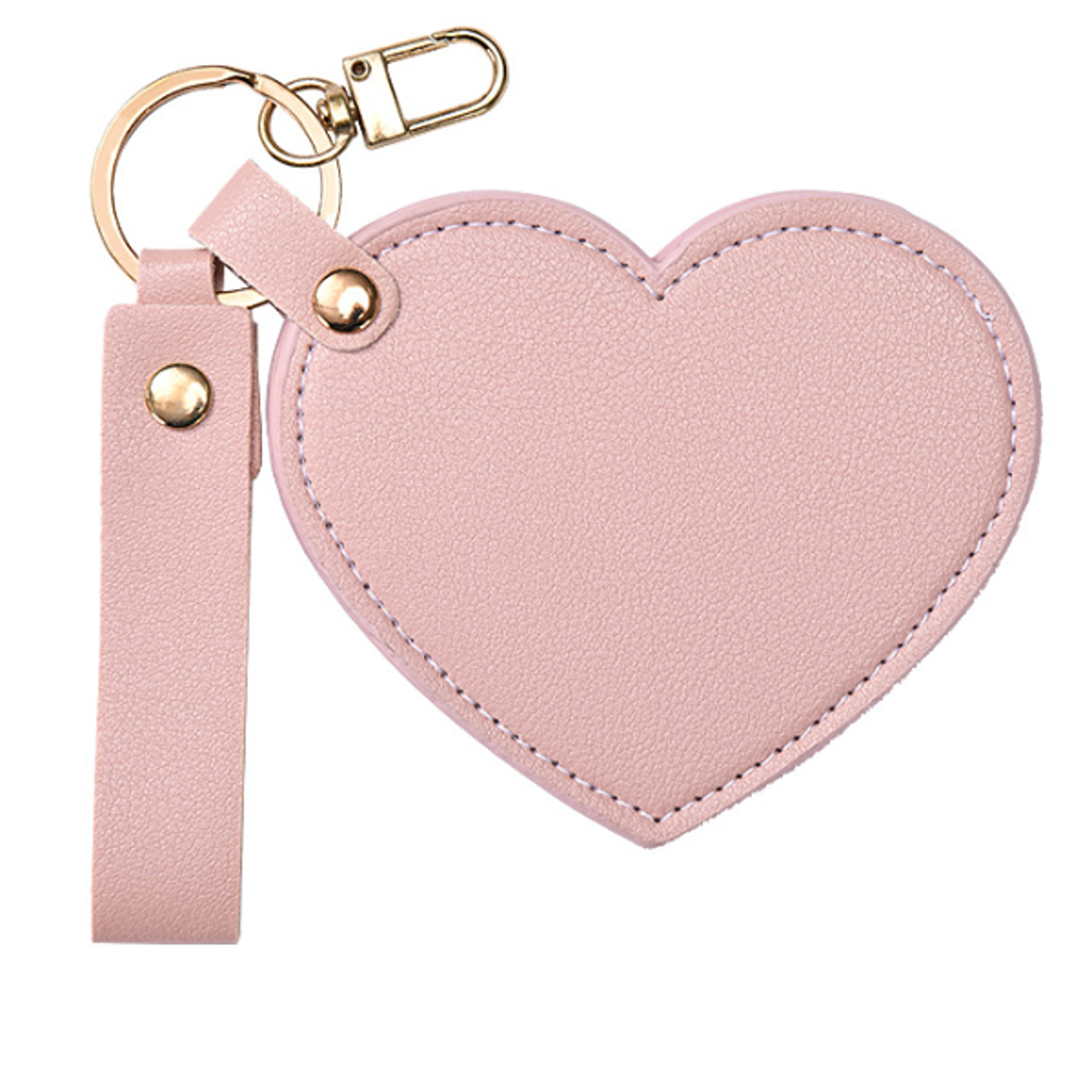 Portable Compact Heart Shape PU Leather Makeup Mirror Creativity Keychain for Purse Travel Gift