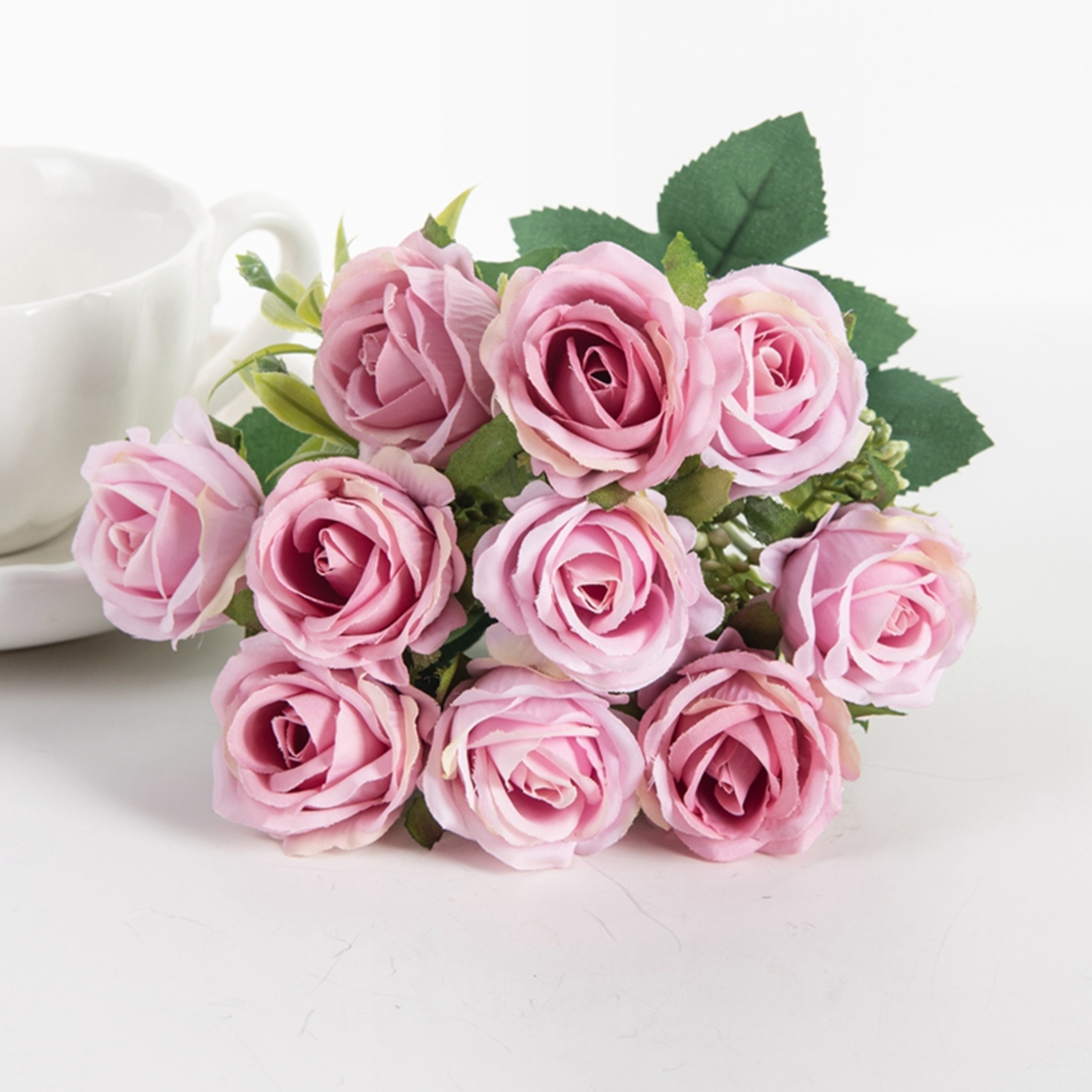 Head Silk White Artificial Rose Bundle For Garden Wedding Party Family Room Vase 7