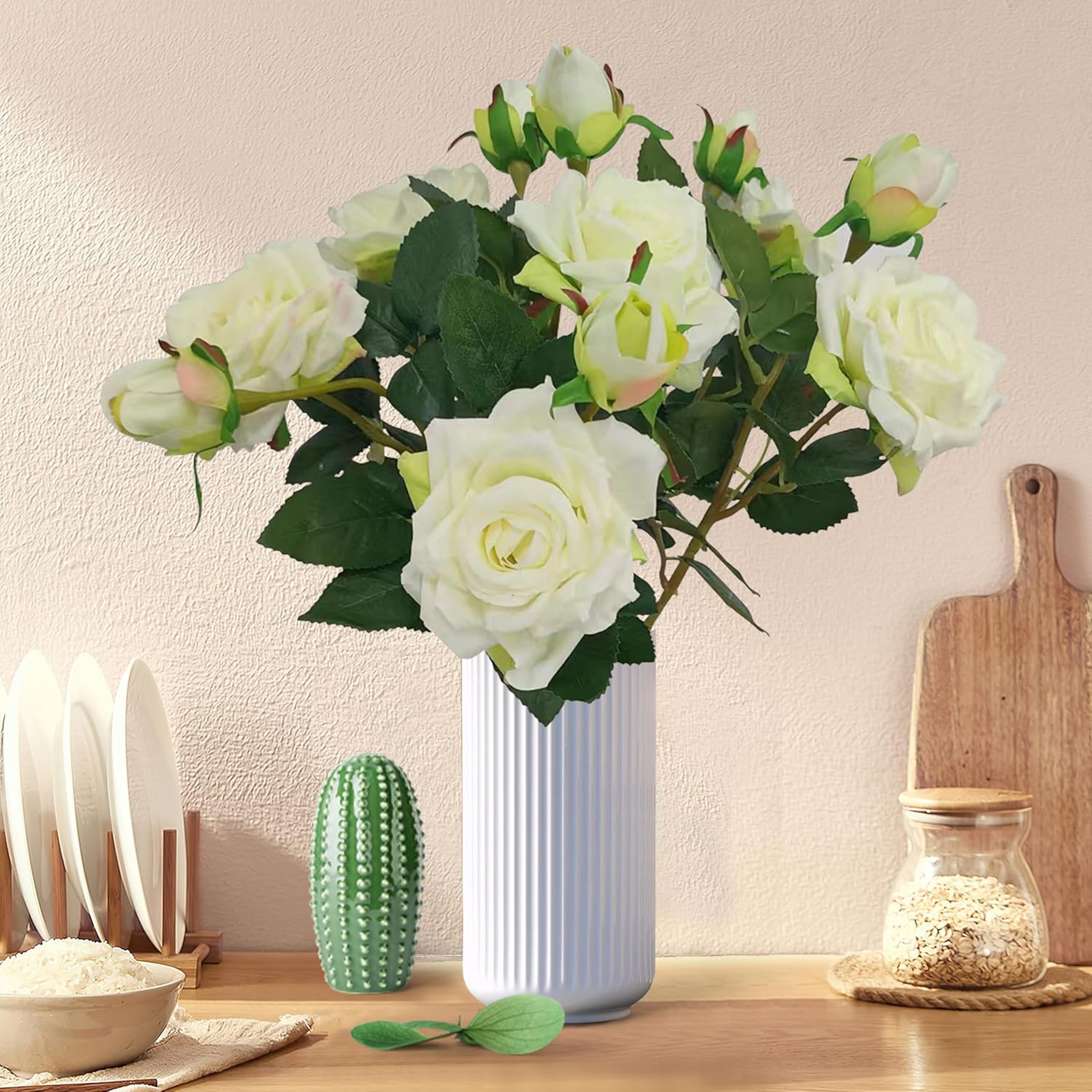Artificial Silk Roses Big Beautiful Branch Vase Retro Wedding Decor Autumn Fake Flowers Home Room G 3