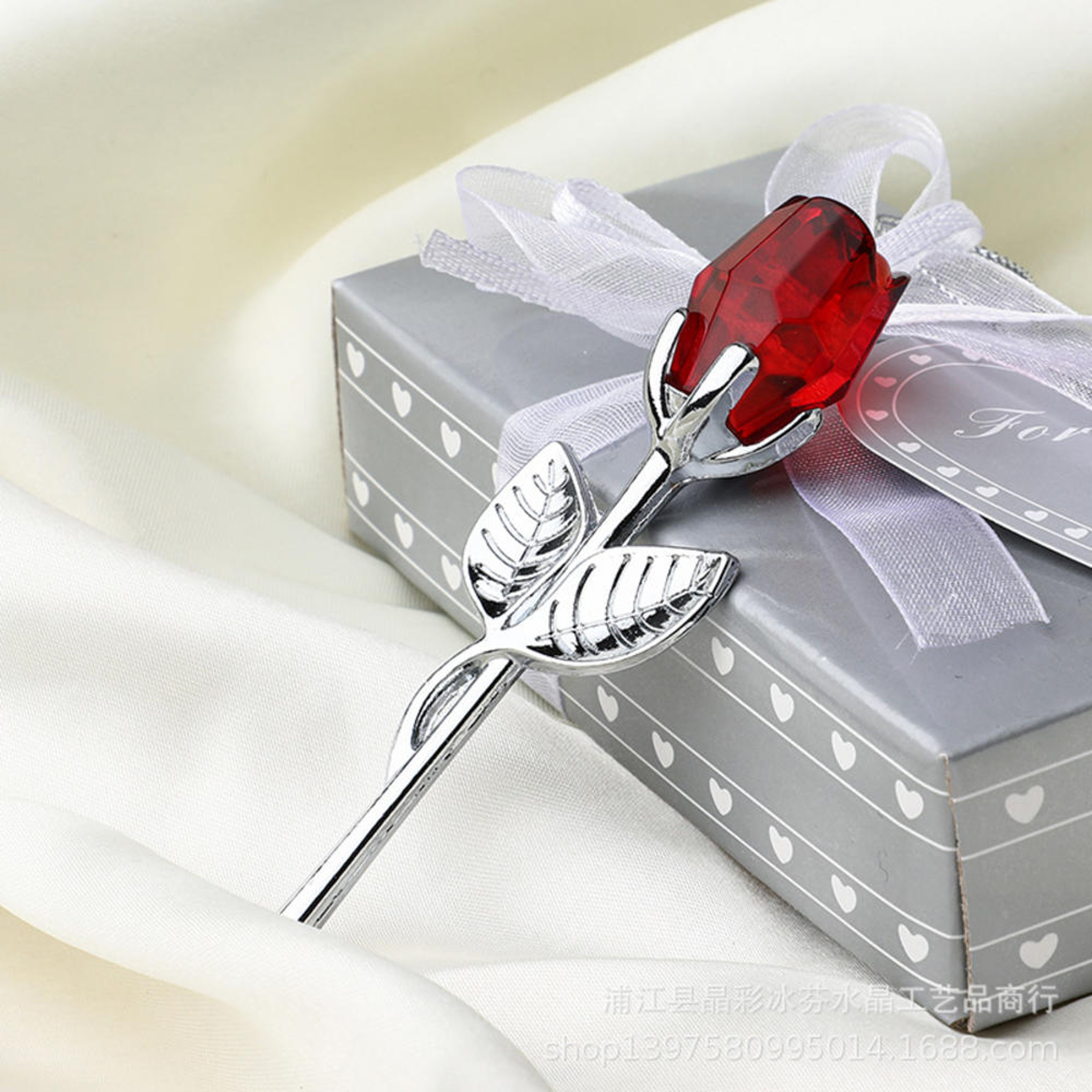 Crystal Glass Rose Valentines Day Gift Artificial Flower Silver Gold Rod Wedding Gifts For Guest Gi 2