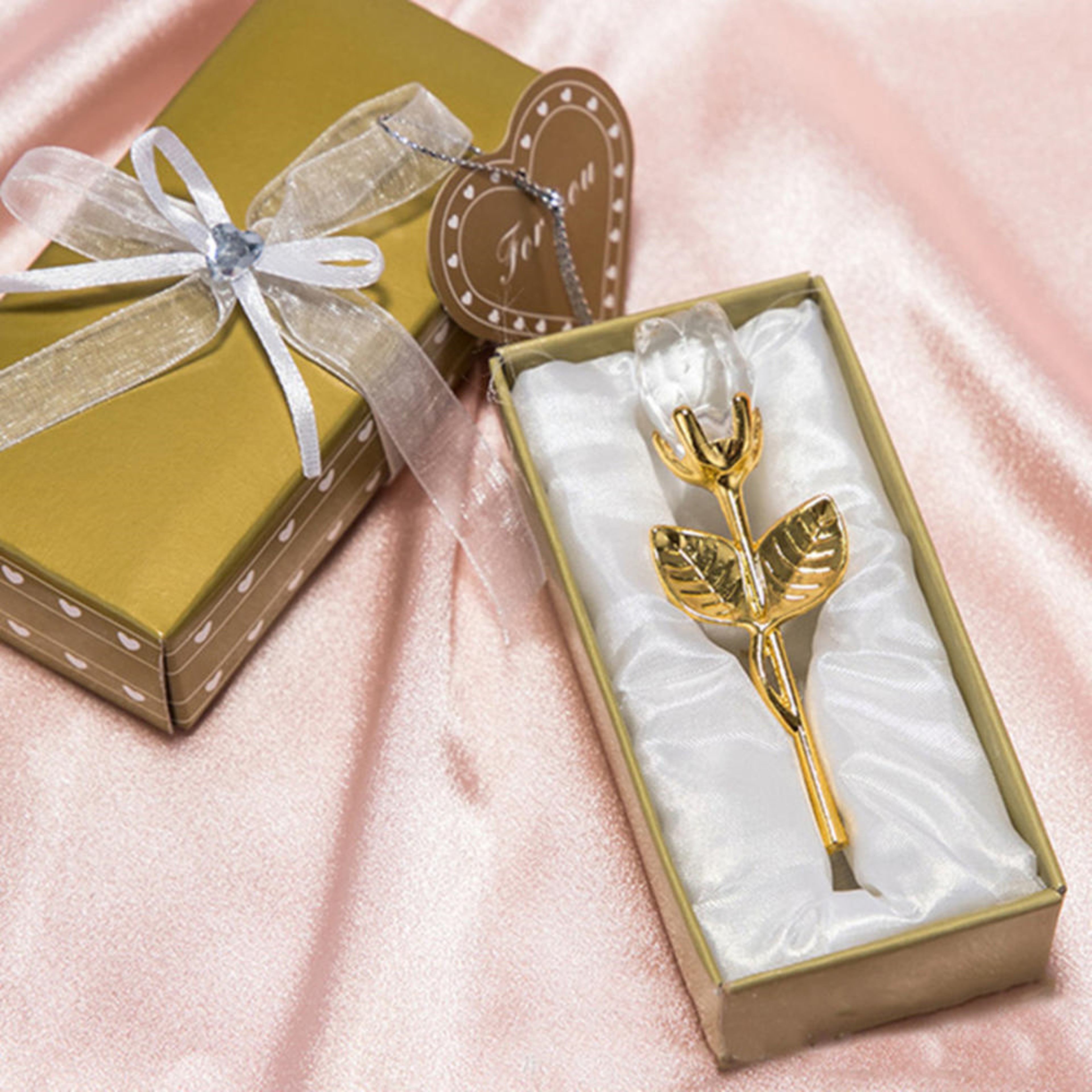 Crystal Glass Rose Valentines Day Gift Artificial Flower Silver Gold Rod Wedding Gifts For Guest Gi 9