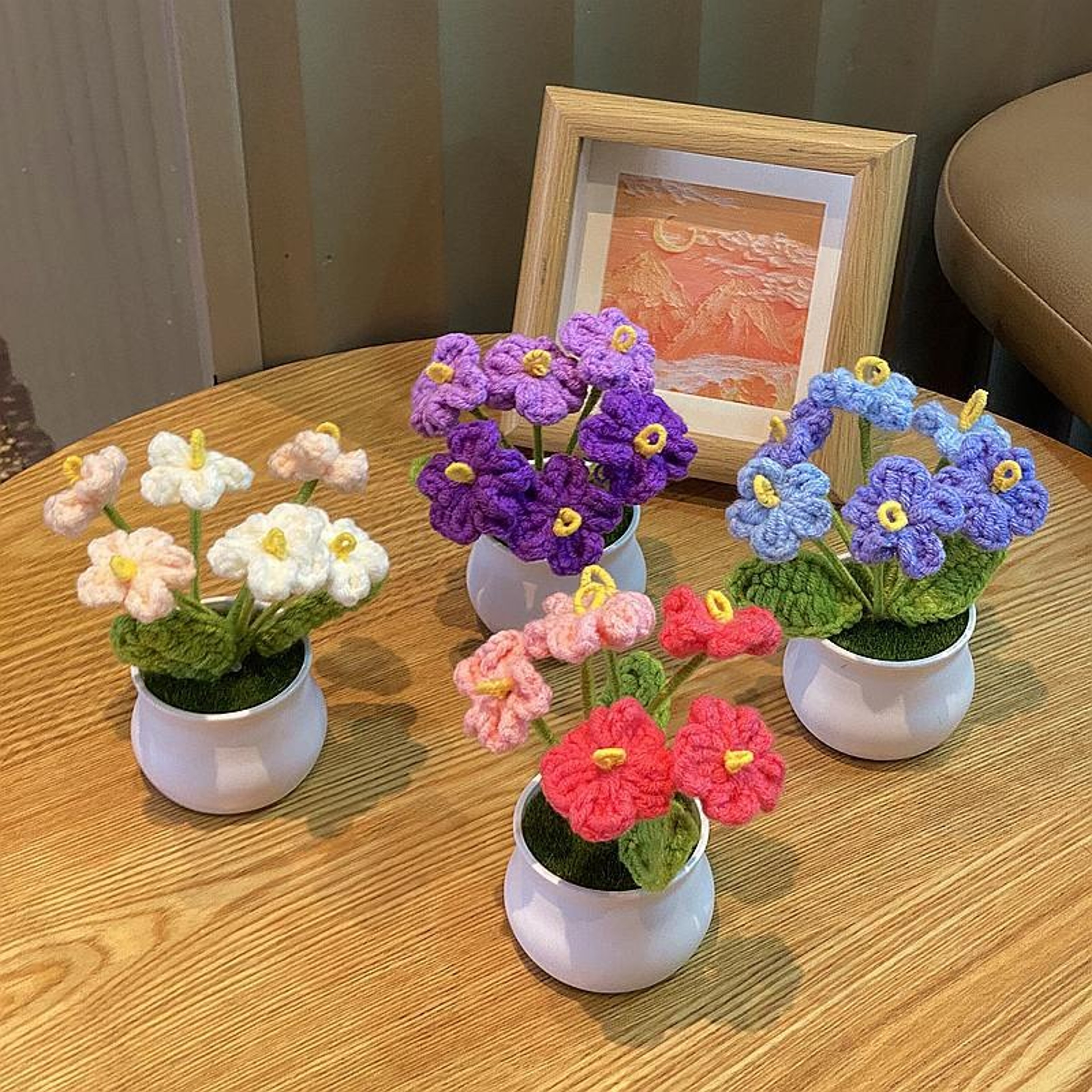 Handwoven DIY Mini Rose Potted Flower Woolen Thread Finished Home Decor For Office And Desktop 4