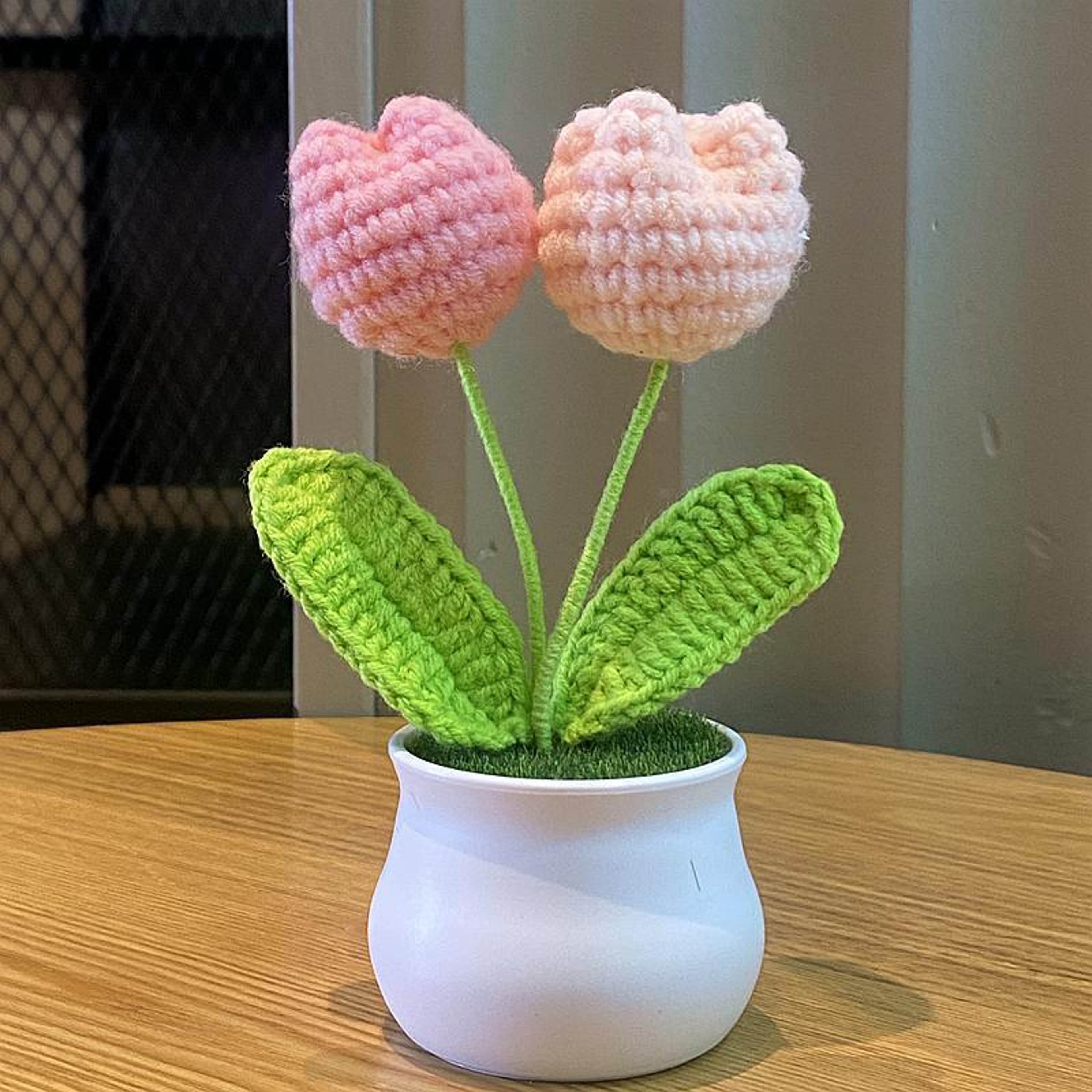 Handwoven DIY Mini Rose Potted Flower Woolen Thread Finished Home Decor For Office And Desktop 7