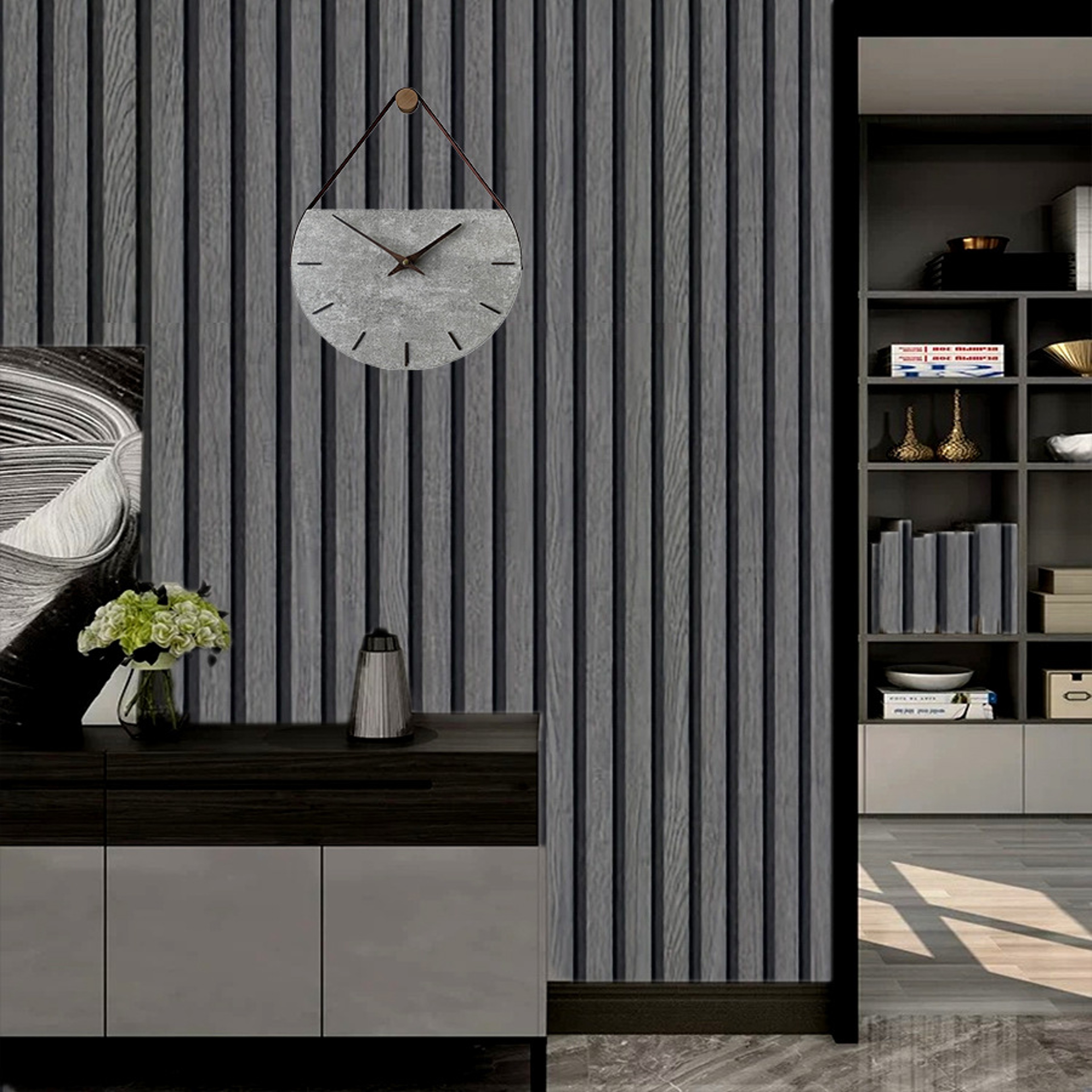Waterproof SelfAdhesive New Black And Gray Grille Wood Grain Wallpaper Stylish Background Wall Pape 1