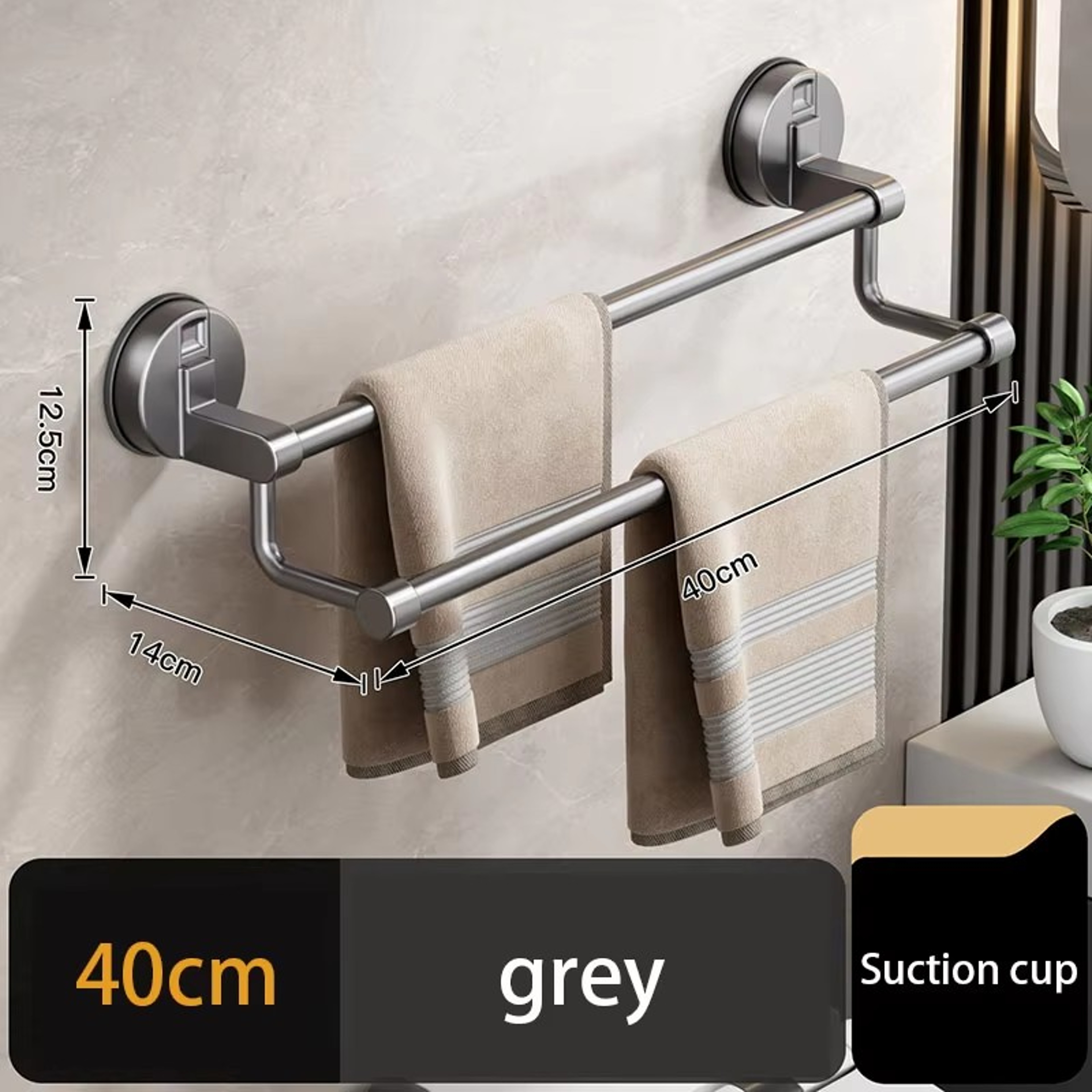 Bathroom Space Aluminum Double Rod Towel Rack Punchfree Storage Shelf 7