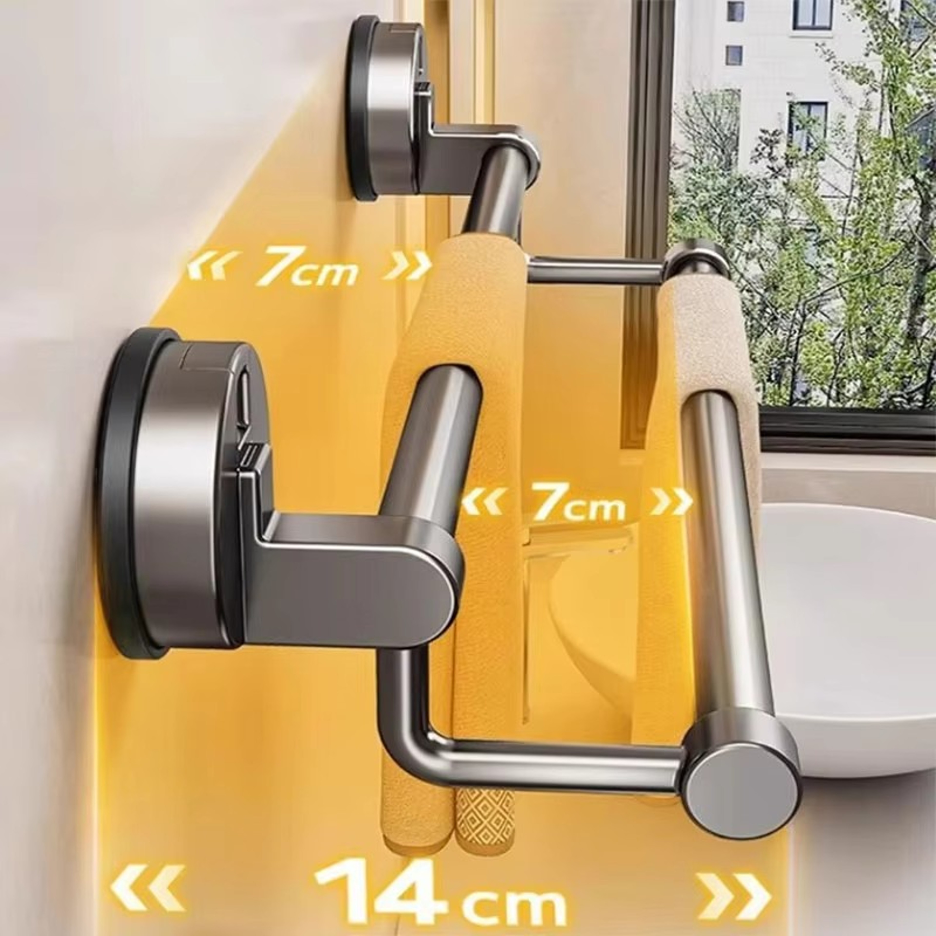 Bathroom Space Aluminum Double Rod Towel Rack Punchfree Storage Shelf 2