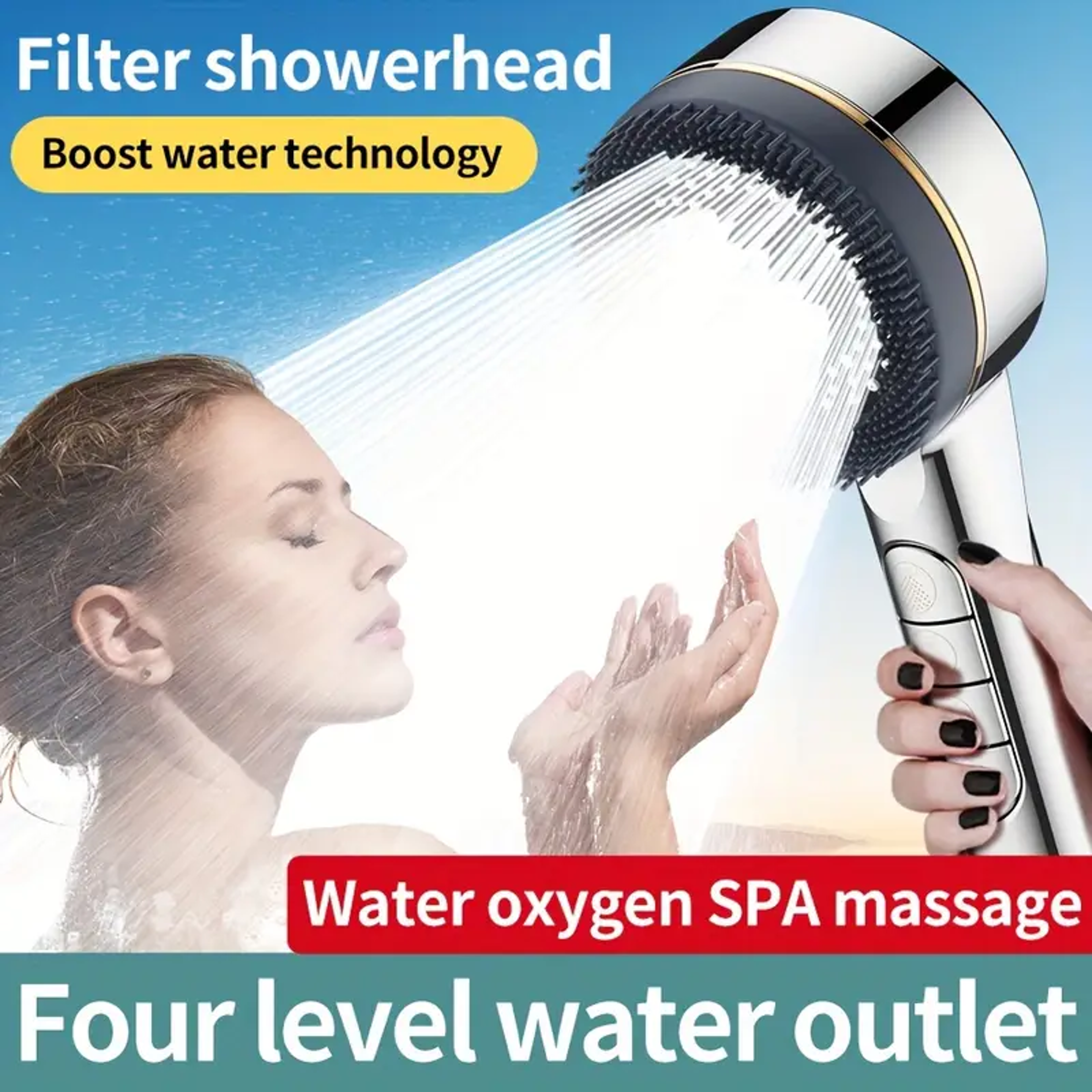 Adjustable FourSpeed Handheld Shower Head With Water Heater Booster And Bathroom Bracket Set 2