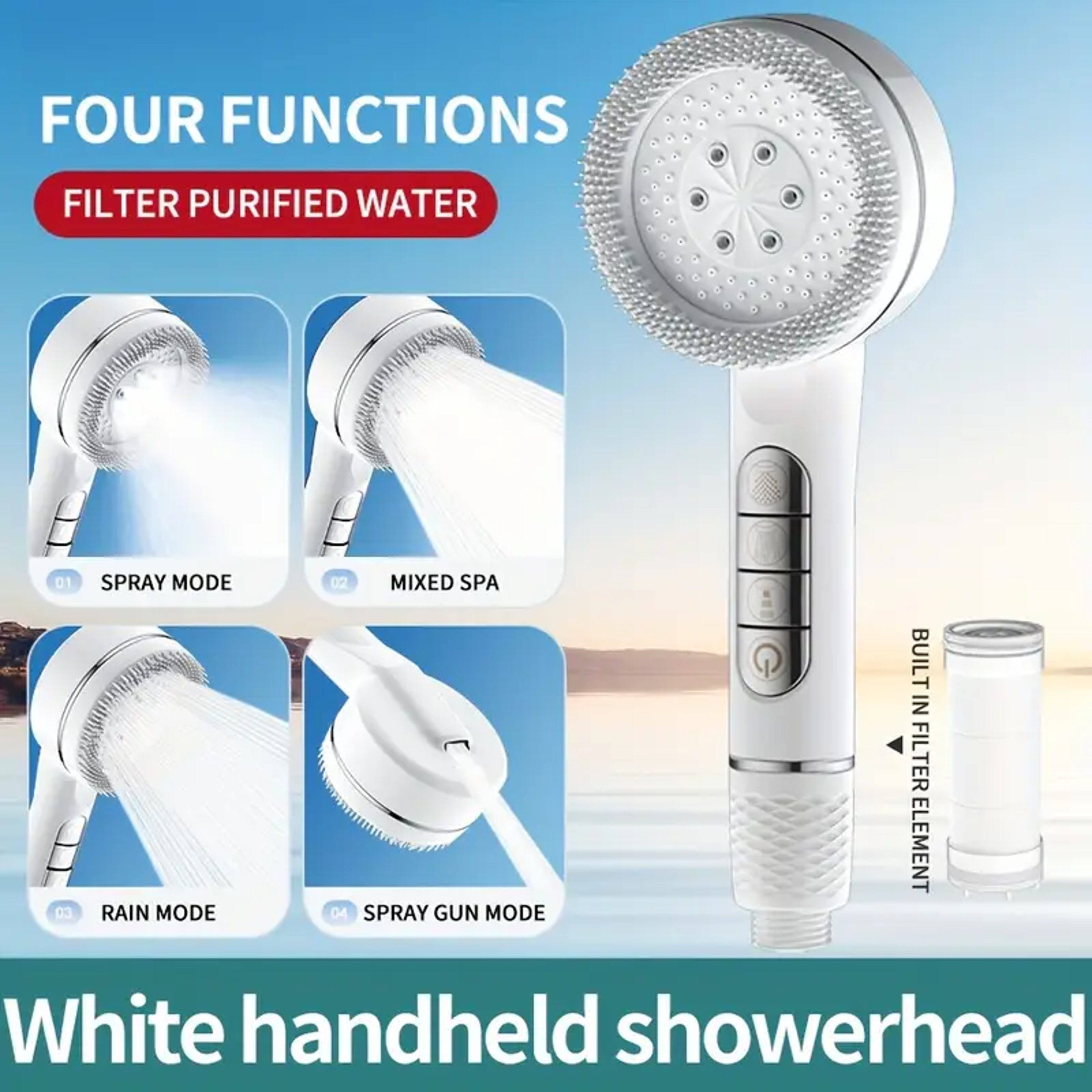Adjustable FourSpeed Handheld Shower Head With Water Heater Booster And Bathroom Bracket Set 7