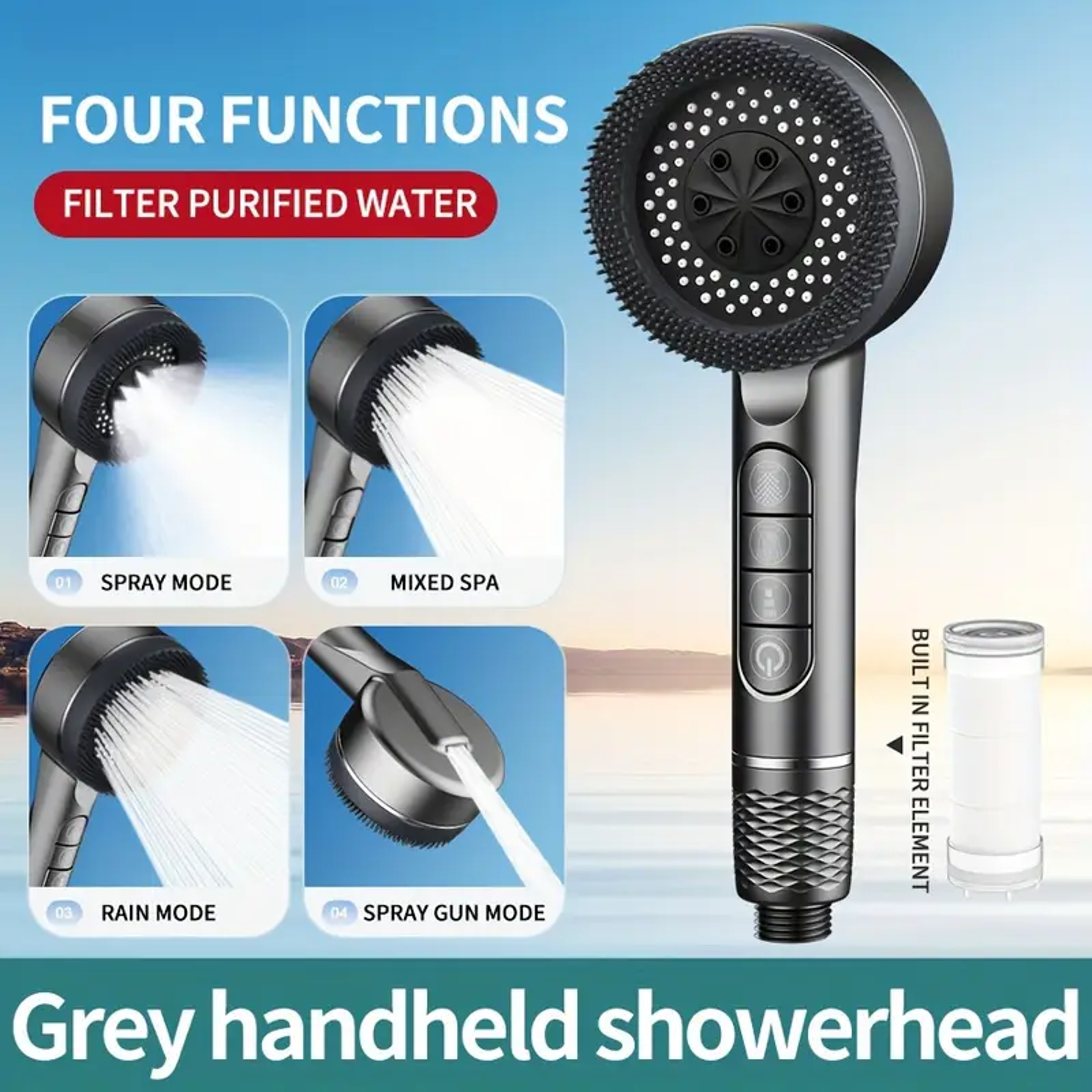 Adjustable FourSpeed Handheld Shower Head With Water Heater Booster And Bathroom Bracket Set 8
