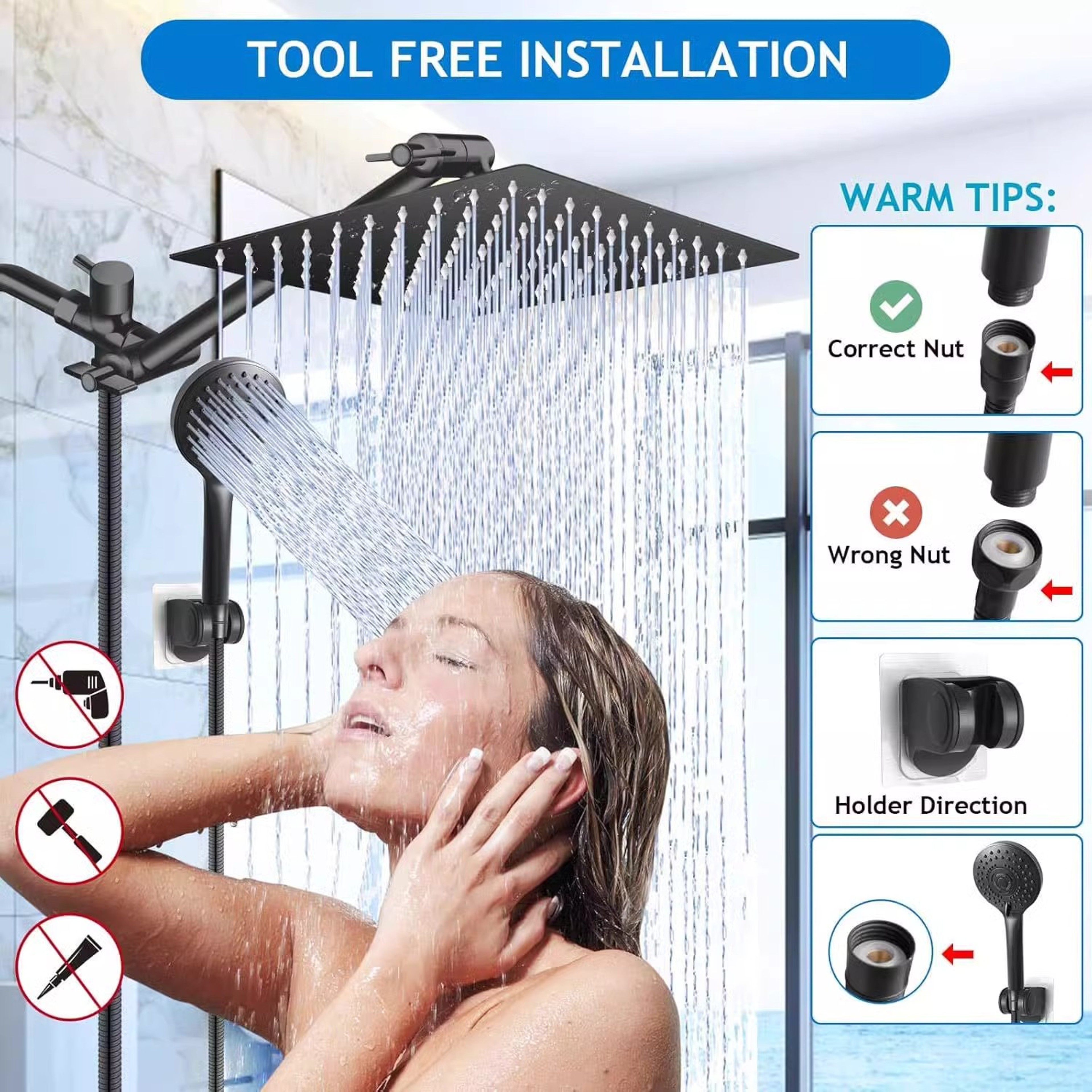 Stainless Steel Overhead Showerhead Wall Mounted Set With Extension Arm 2